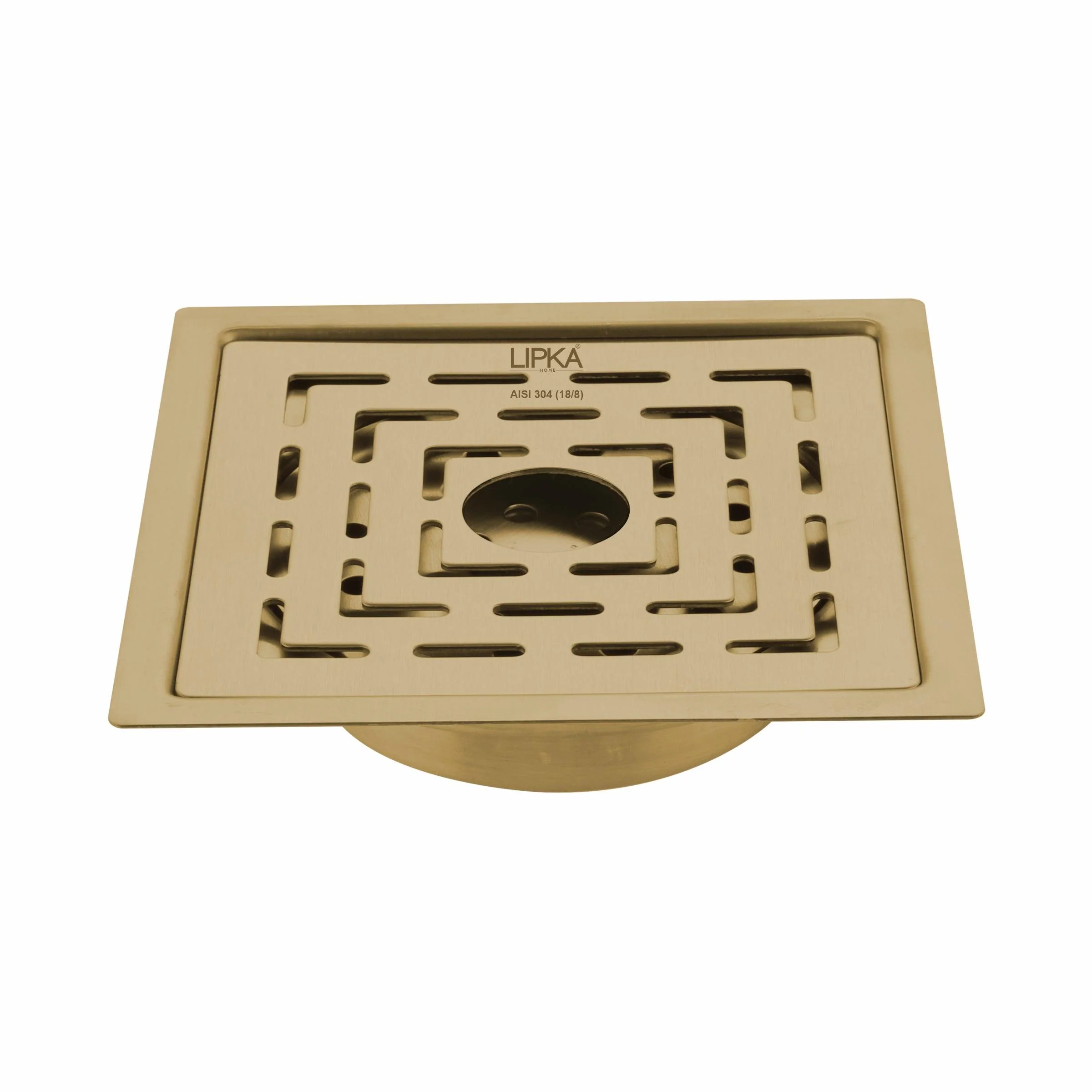 Orange Exclusive Square Flat Cut Floor Drain in Yellow Gold PVD Coating (6 x 6 Inches) with Hole & Cockroach Trap - LIPKA