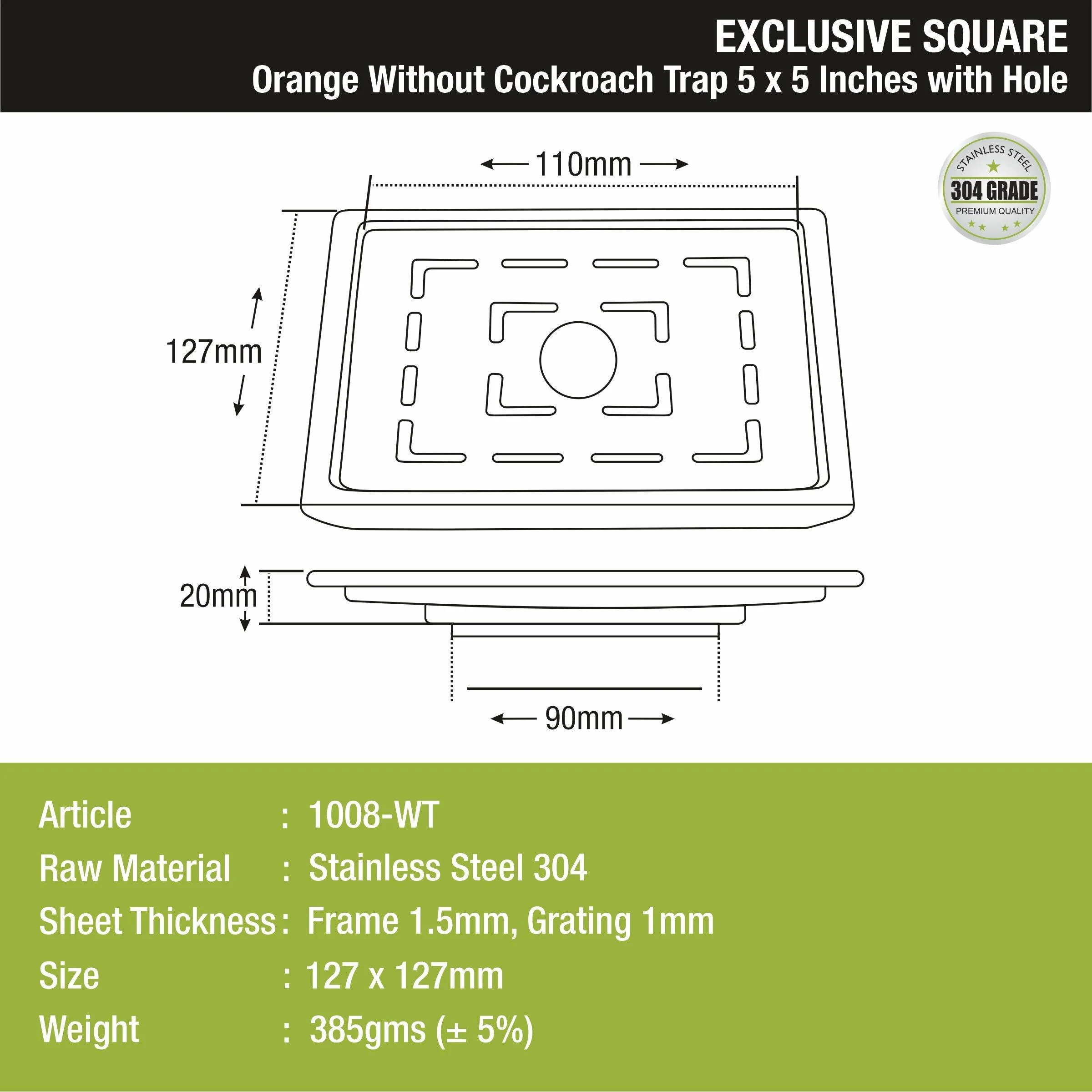 Orange Exclusive Square Floor Drain (5 x 5 Inches) with Hole - LIPKA - Image 2