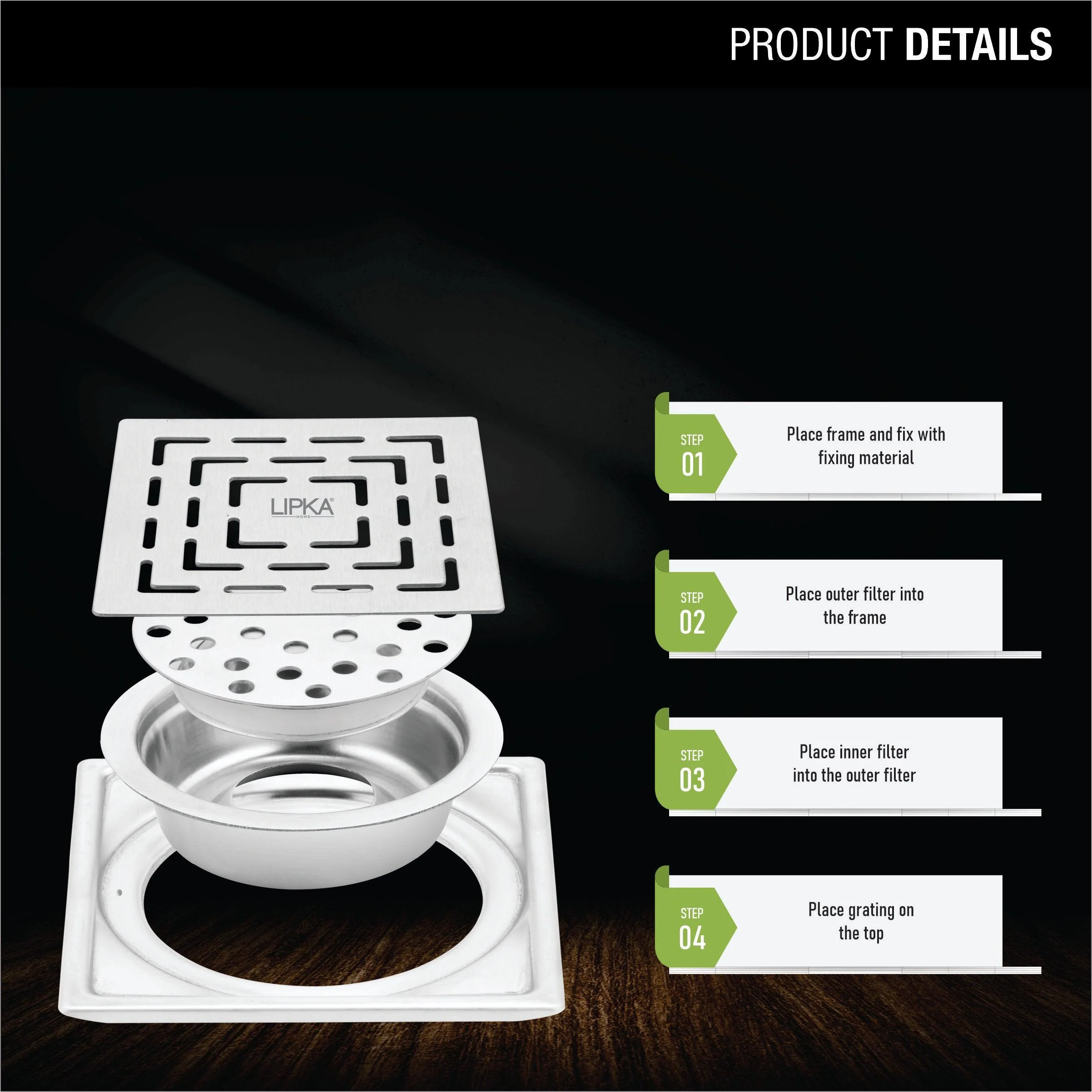 Orange Exclusive Square Floor Drain (5 x 5 Inches) with Cockroach Trap - LIPKA - Image 3