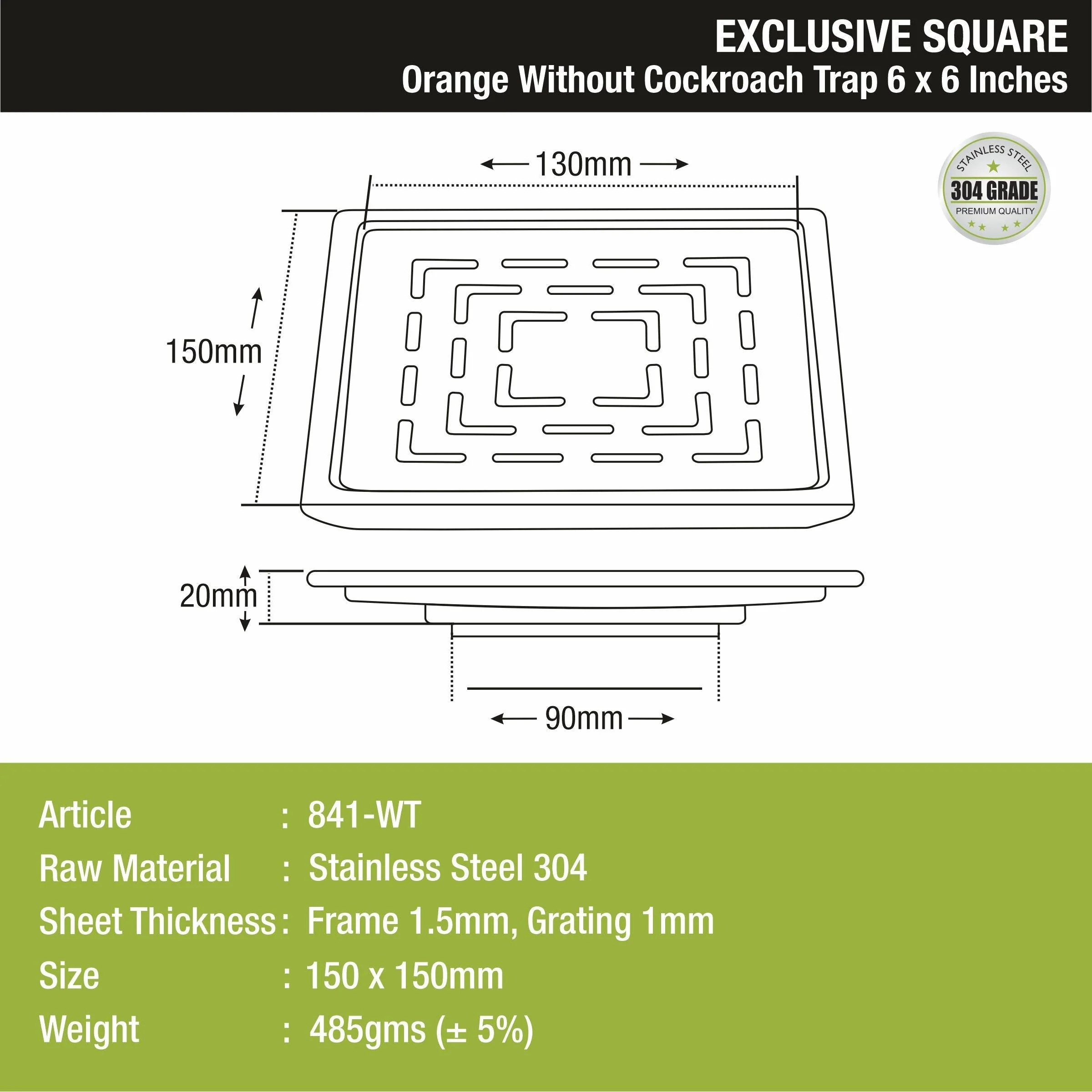 Orange Exclusive Square Floor Drain (6 x 6 Inches) - LIPKA - Image 3