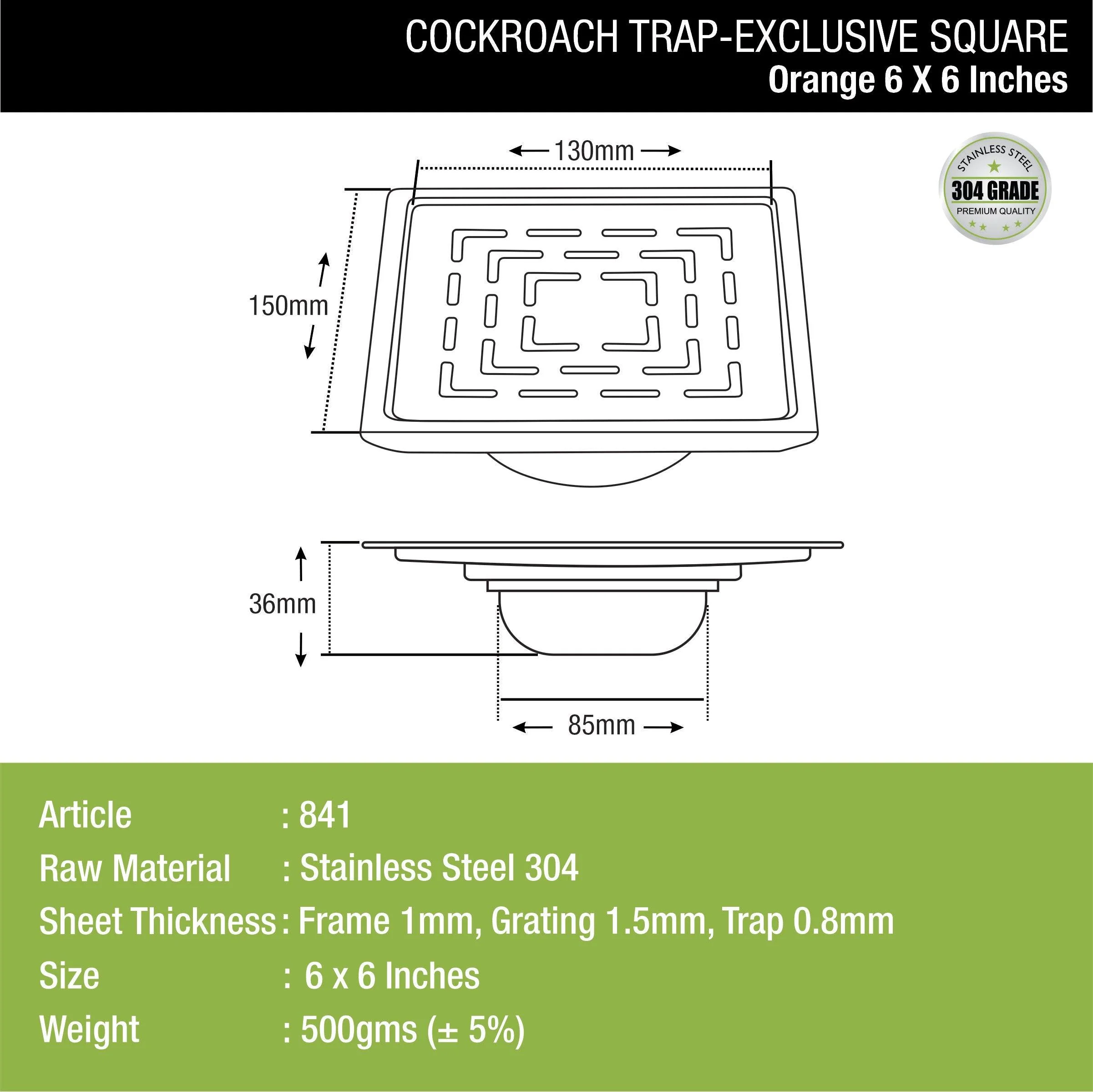 Orange Exclusive Square Floor Drain (6 x 6 Inches) with Cockroach Trap - LIPKA - Image 3