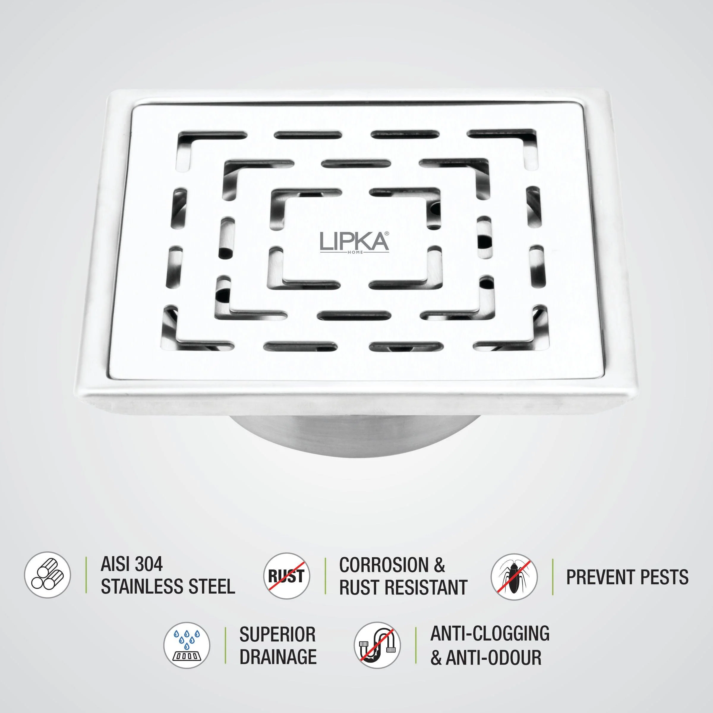 Orange Exclusive Square Floor Drain (6 x 6 Inches) with Cockroach Trap - LIPKA - Image 5