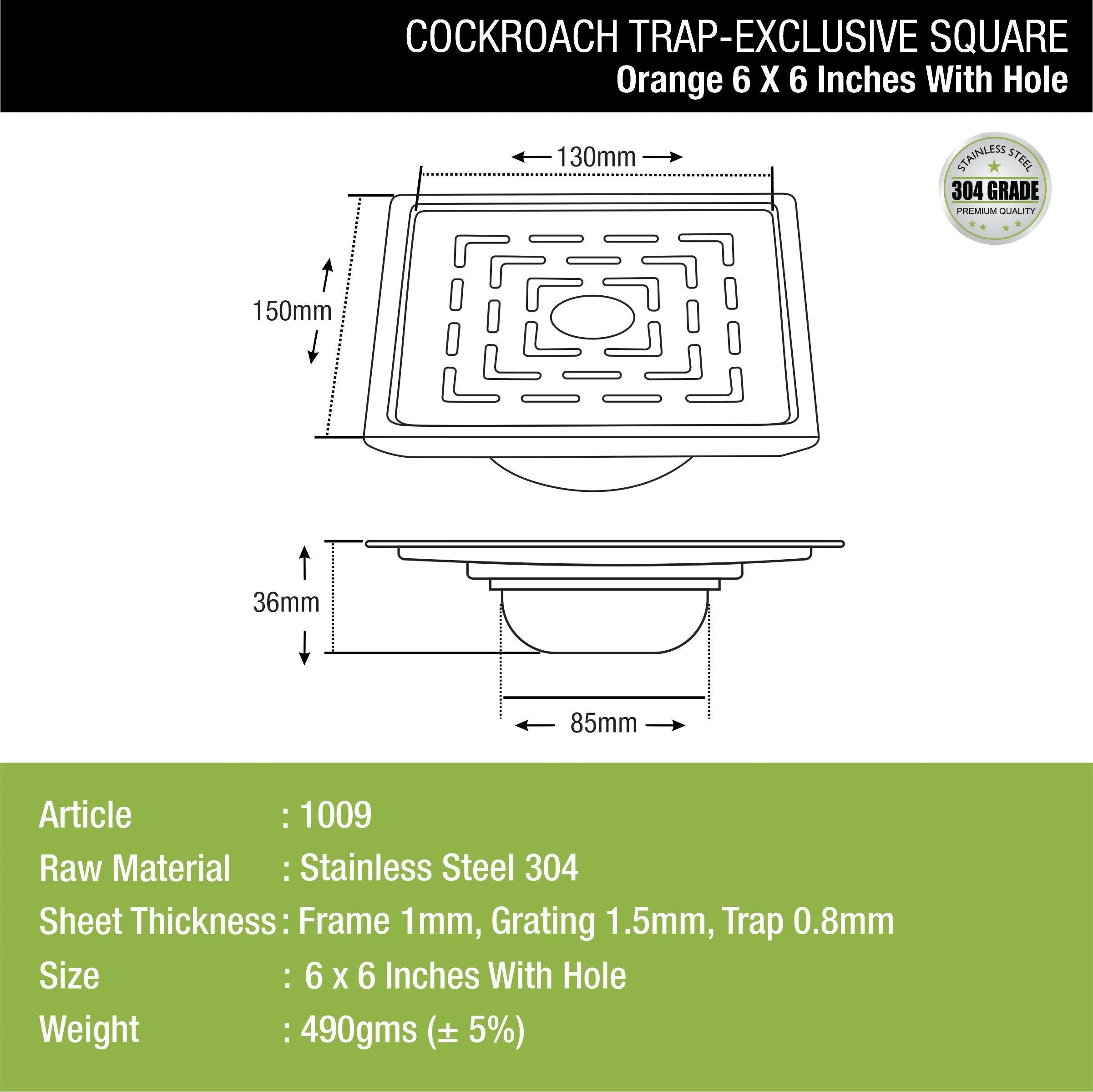 Orange Exclusive Square Floor Drain (6 x 6 Inches) with Hole and Cockroach Trap - LIPKA - Image 2
