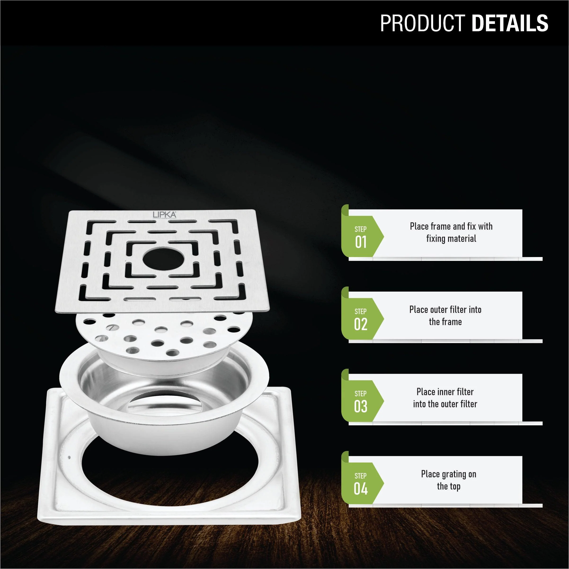 Orange Exclusive Square Floor Drain (6 x 6 Inches) with Hole and Cockroach Trap - LIPKA - Image 3