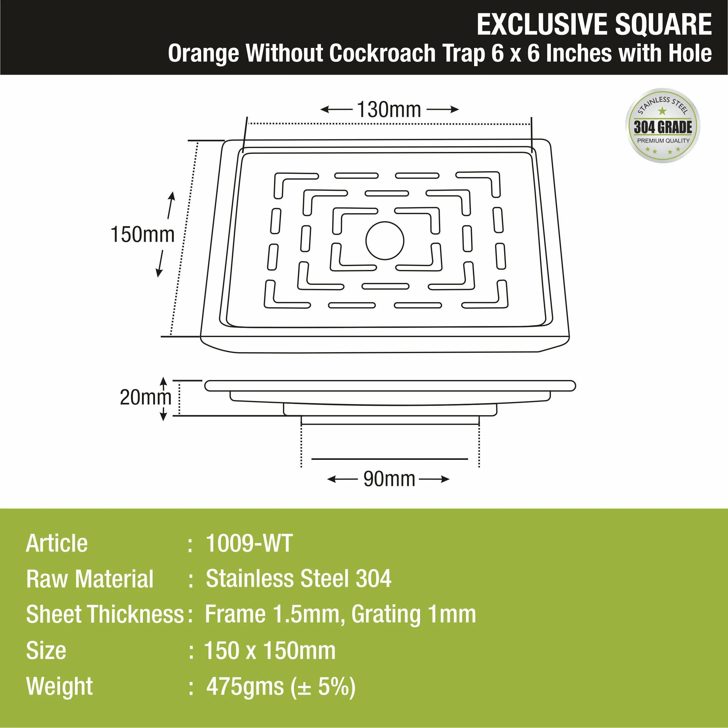Orange Exclusive Square Floor Drain (6 x 6 Inches) with Hole - LIPKA - Image 2