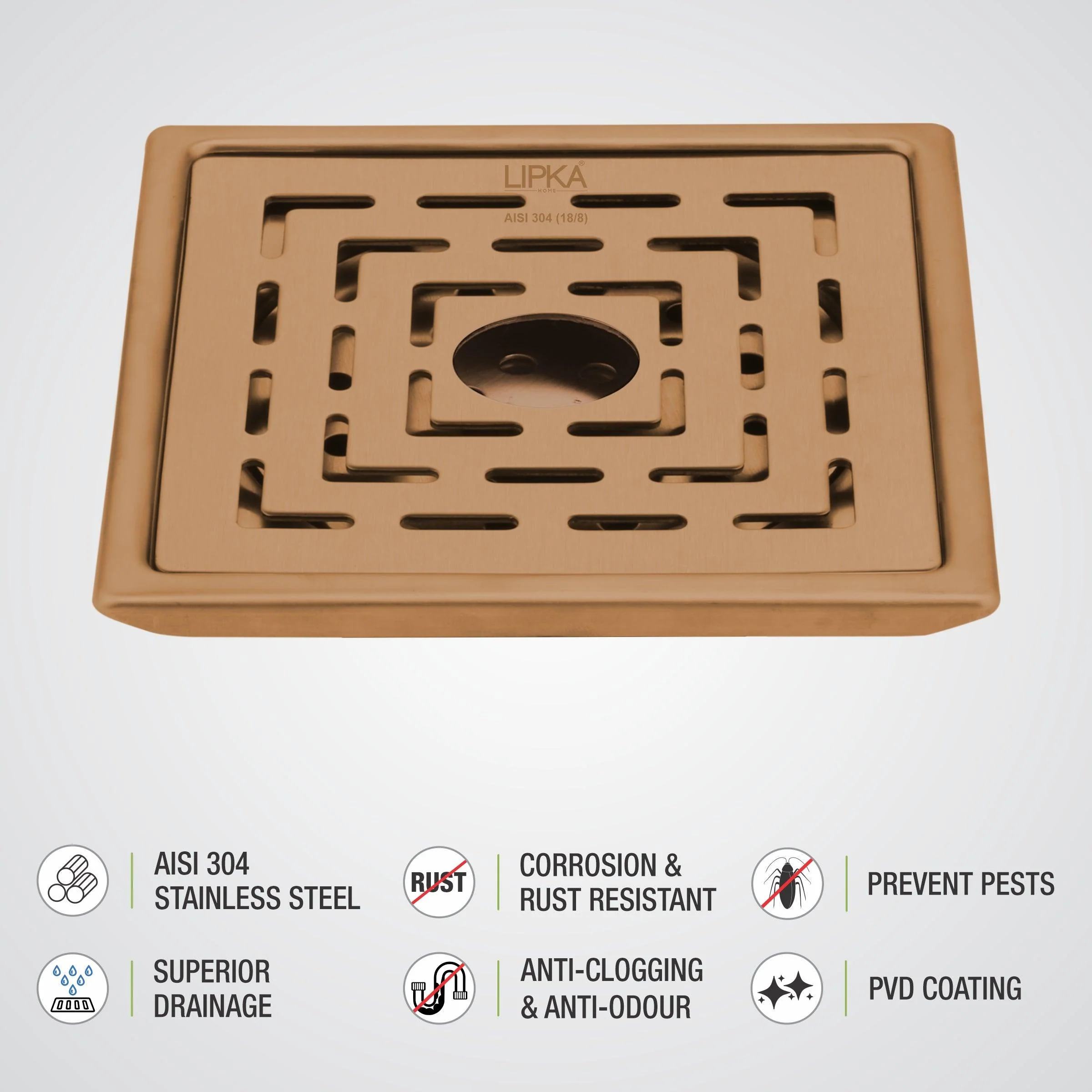 Orange Exclusive Square Floor Drain in Antique Copper PVD Coating (6 x 6 Inches) with Hole - LIPKA - Image 3