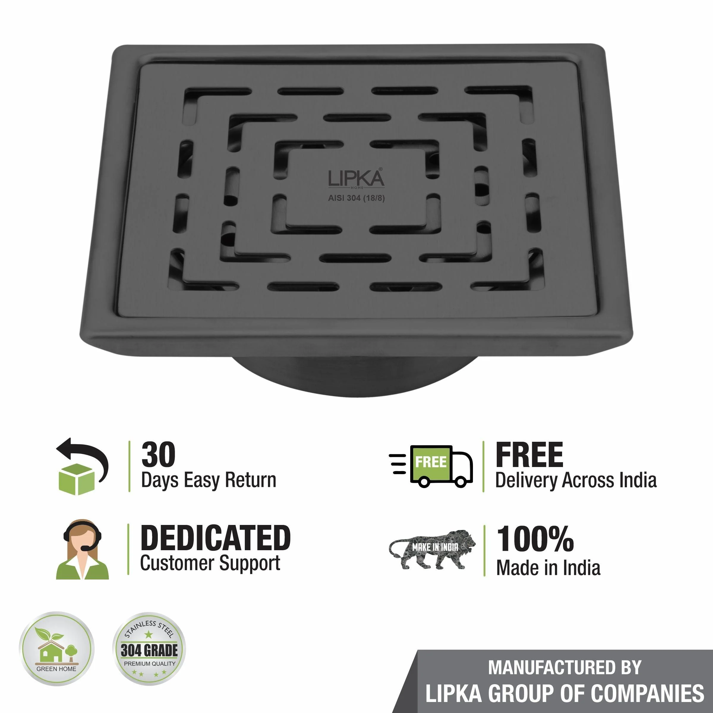 Orange Exclusive Square Floor Drain in Black PVD Coating (6 x 6 Inches) with Cockroach Trap - LIPKA - Image 6