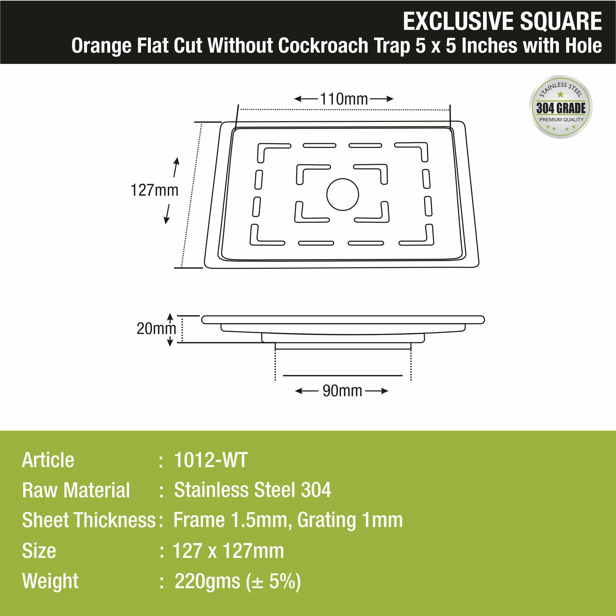 Orange Flat Cut Exclusive Square Floor Drain (5 x 5 Inches) with Hole - LIPKA - Image 2