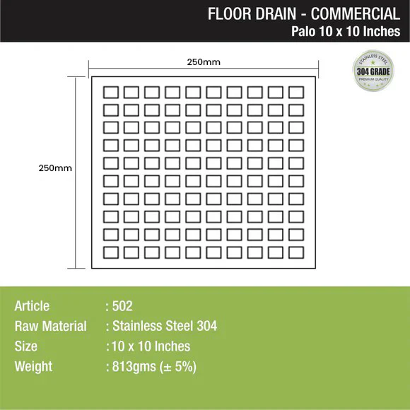 Palo Commercial 304-Grade Floor Drain (10 x 10 Inches) - LIPKA - Image 2
