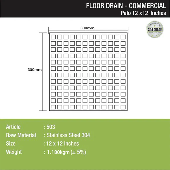 Palo Commercial 304-Grade Floor Drain (12 x 12 Inches) - LIPKA - Image 2