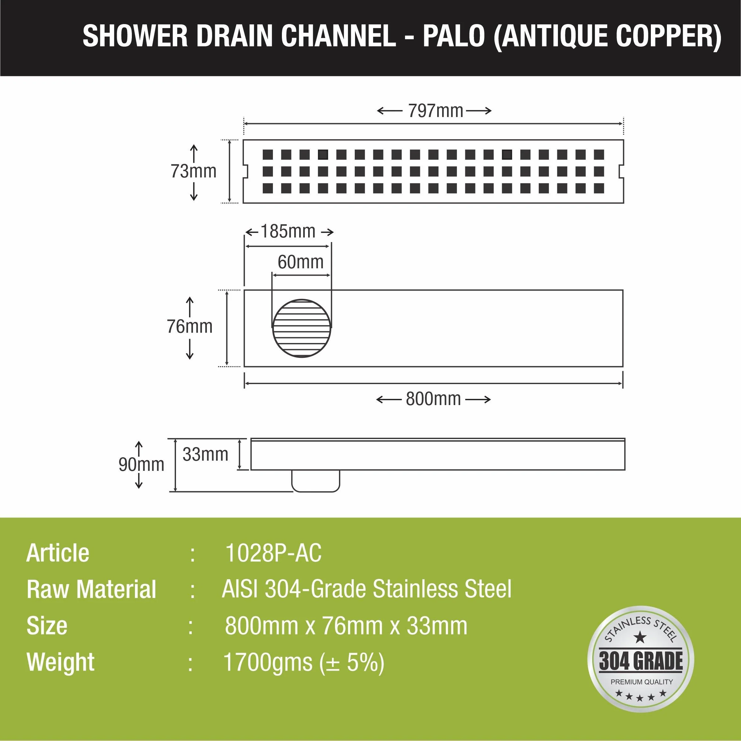 Palo Shower Drain Channel - Antique Copper  (32 x 3 Inches) - LIPKA - Image 2