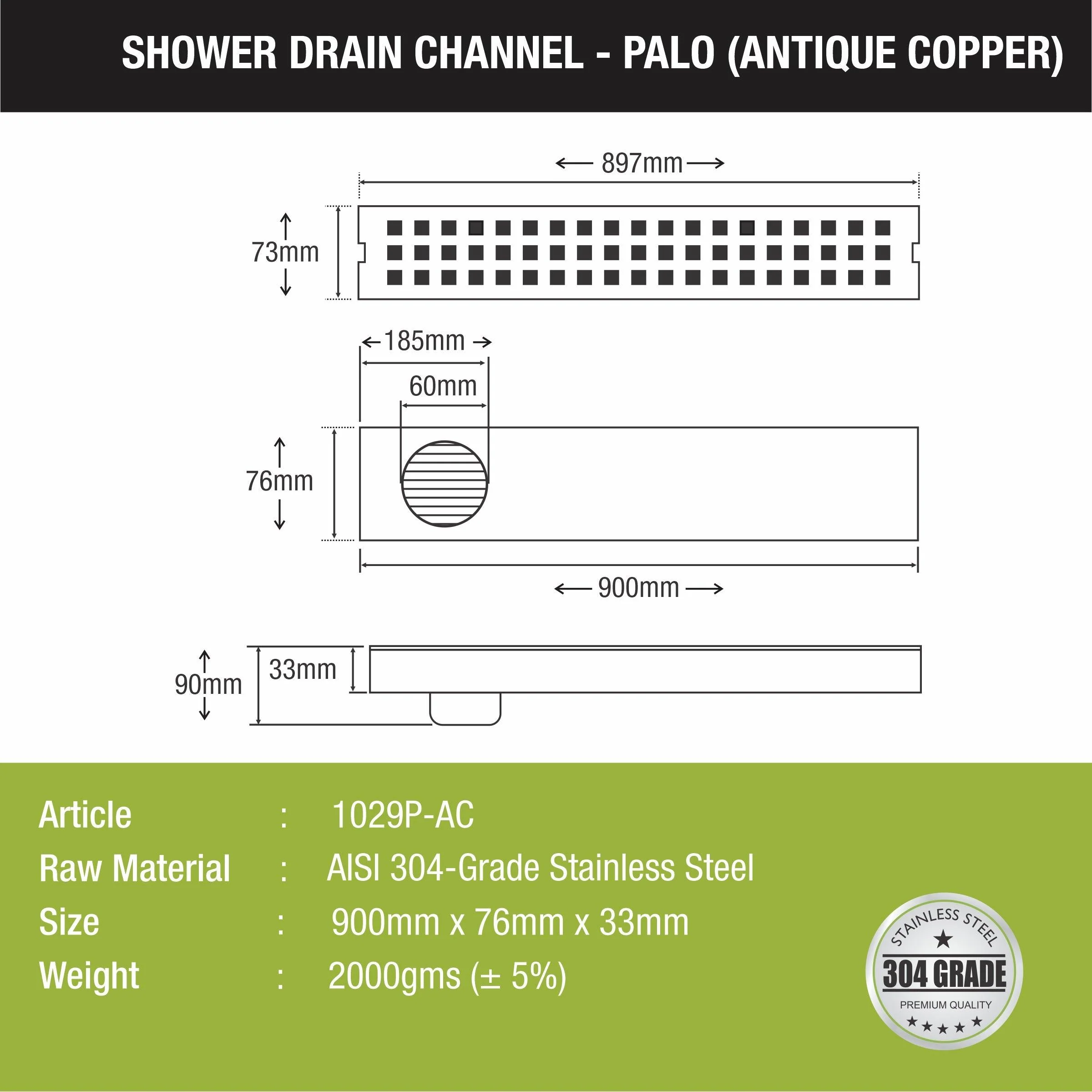 Palo Shower Drain Channel - Antique Copper (36 x 3 Inches) - LIPKA - Image 2