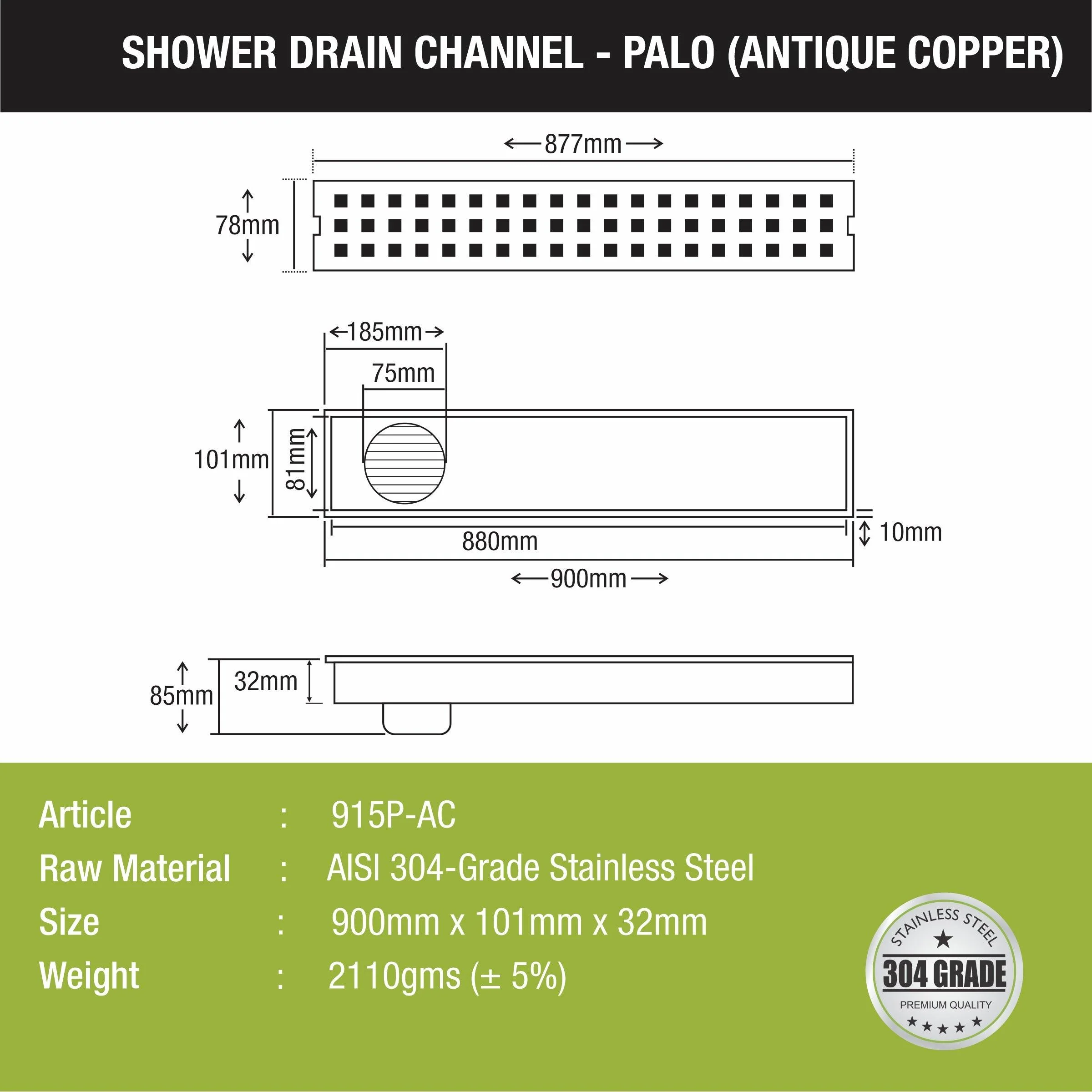 Palo Shower Drain Channel - Antique Copper  (36 x 4 Inches) - LIPKA - Image 2