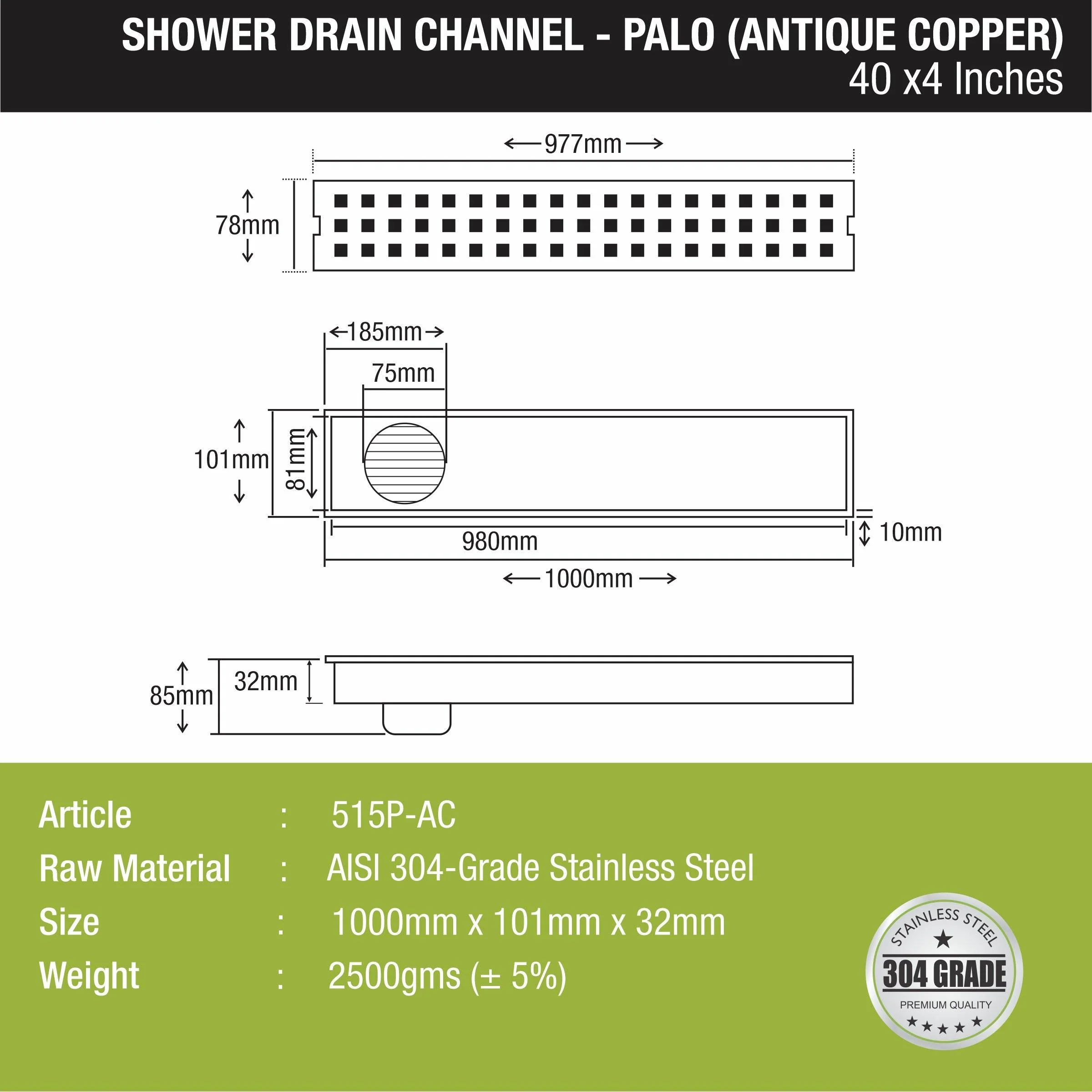 Palo Shower Drain Channel - Antique Copper (40 x 4 Inches) - LIPKA - Image 2