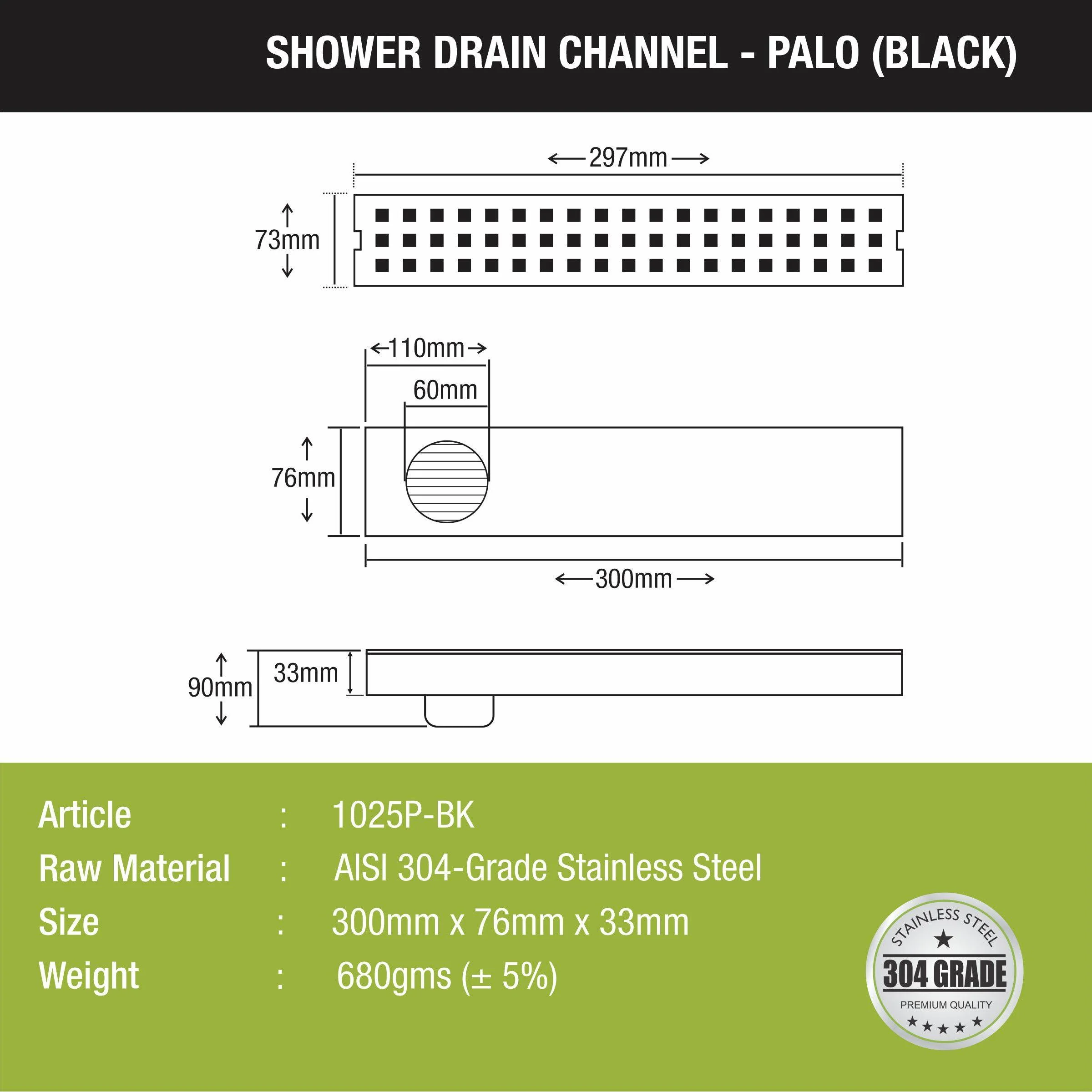 Palo Shower Drain Channel - Black (12 x 3 Inches) - LIPKA - Image 3