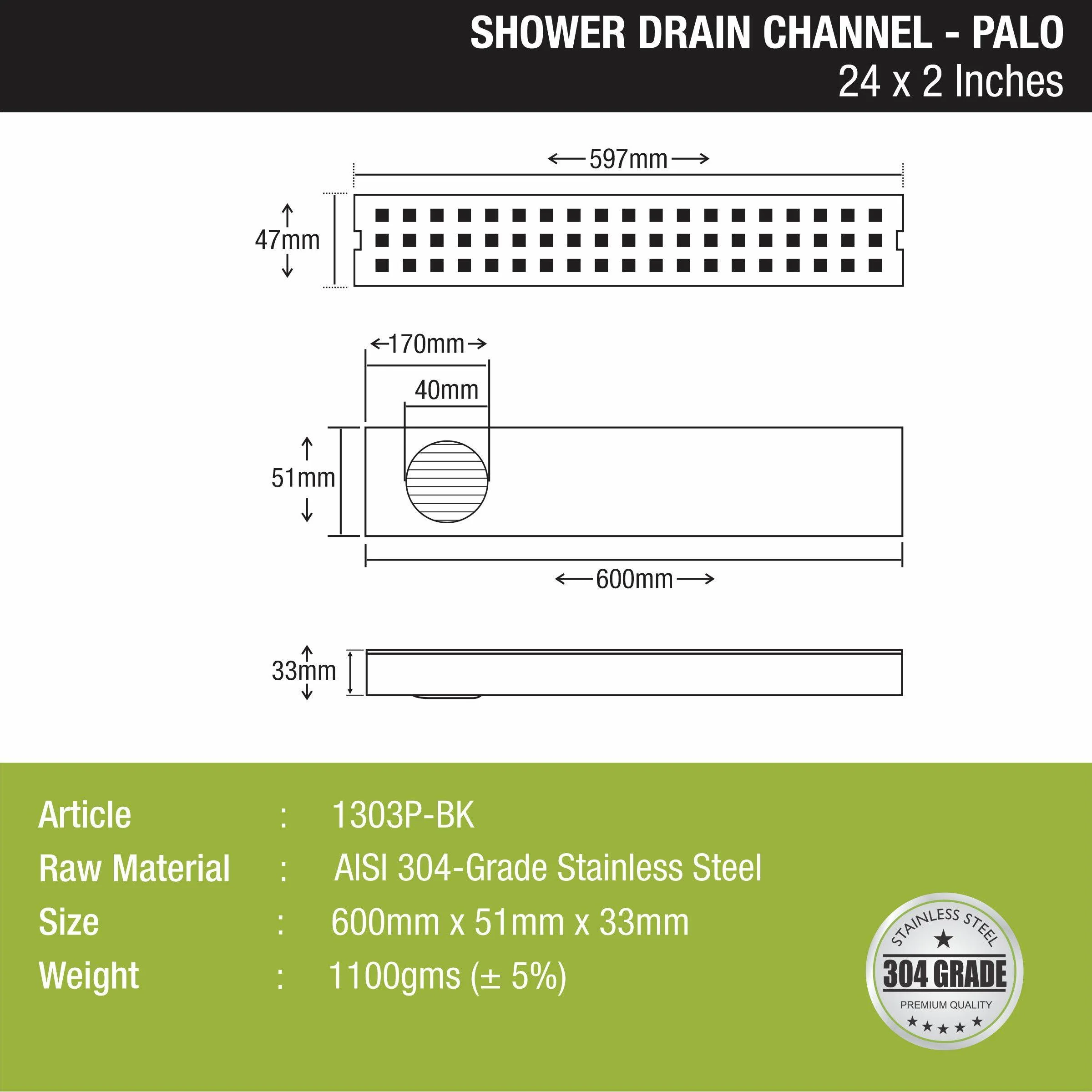 Palo Shower Drain Channel - Black (24 x 2 Inches) - LIPKA - Image 2