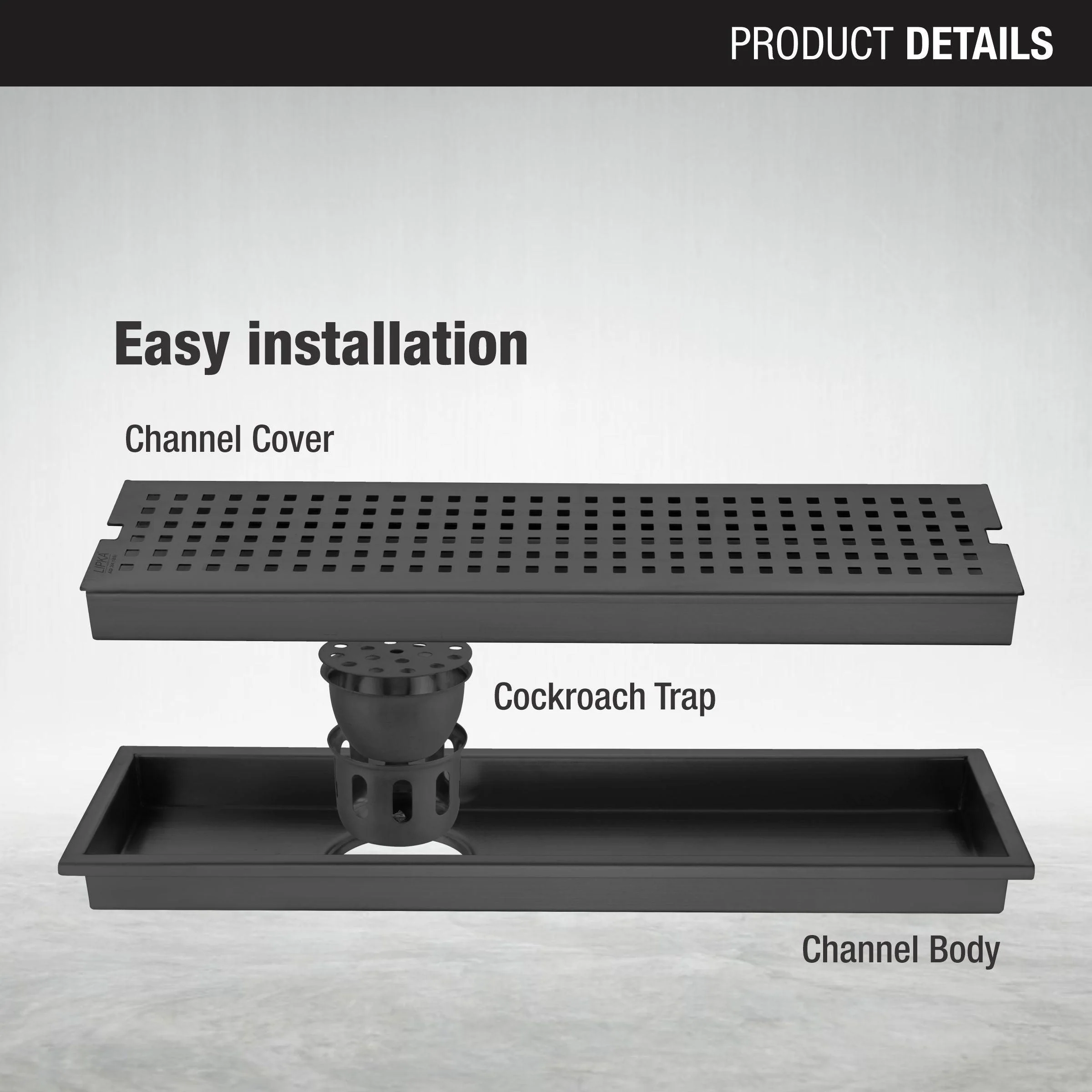Palo Shower Drain Channel - Black (36 x 5 Inches) - LIPKA - Image 3