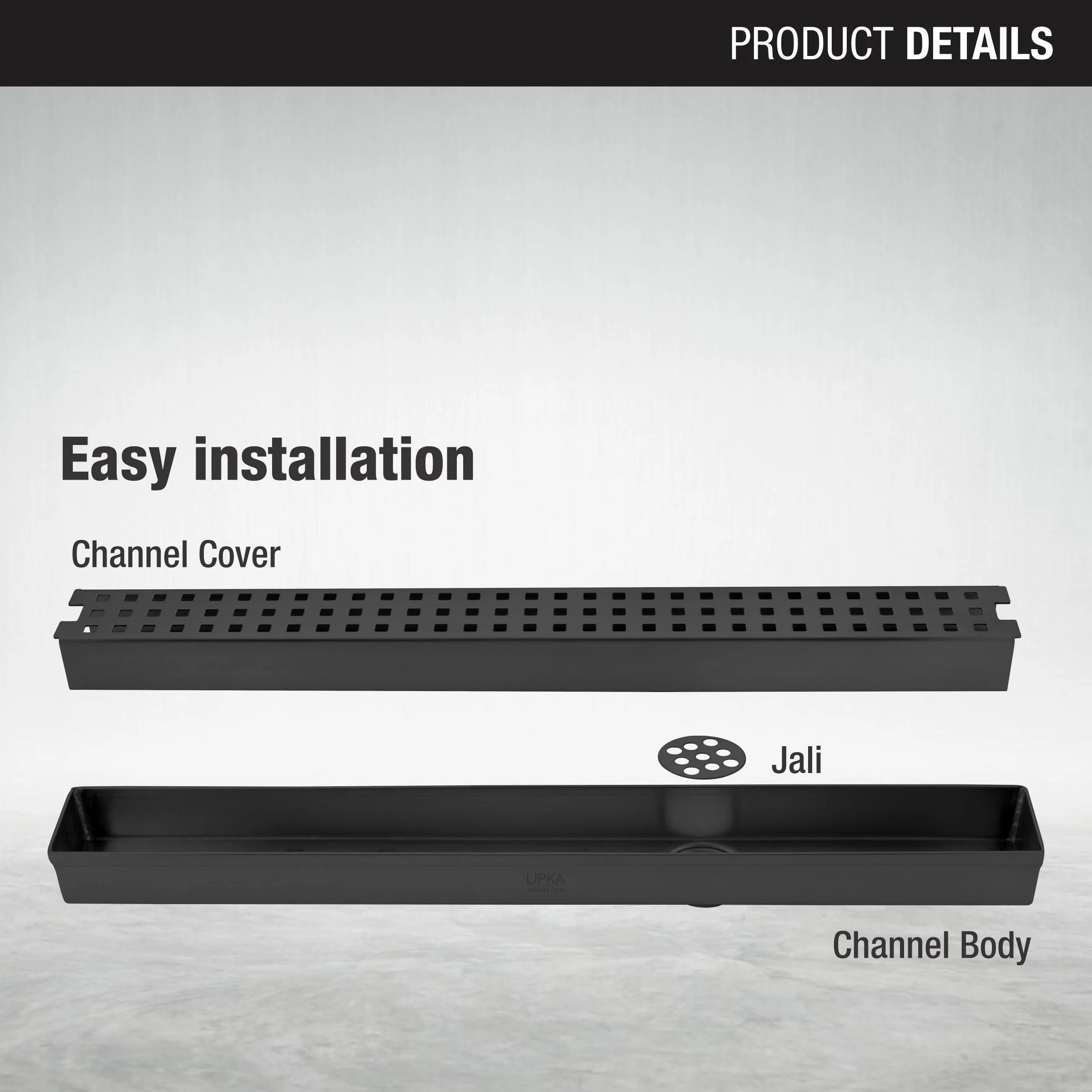 Palo Shower Drain Channel - Black (40 x 2 Inches) - LIPKA - Image 3
