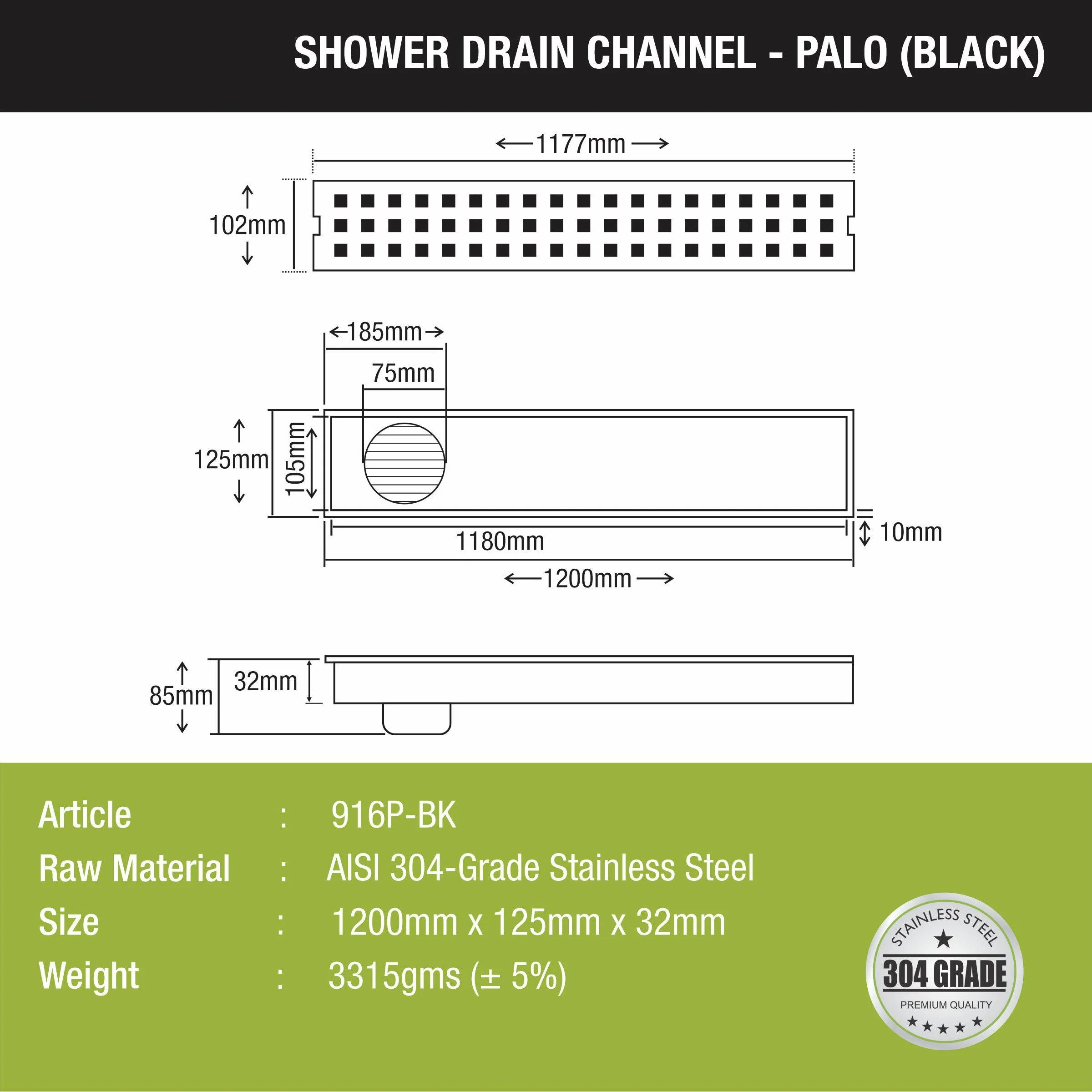 Palo Shower Drain Channel - Black (48 x 5 Inches) - LIPKA - Image 2