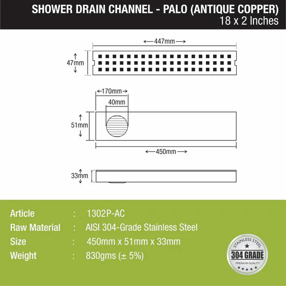 Palo Shower Drain Channel - Antique Copper (18 x 2 Inches) - LIPKA - Image 2