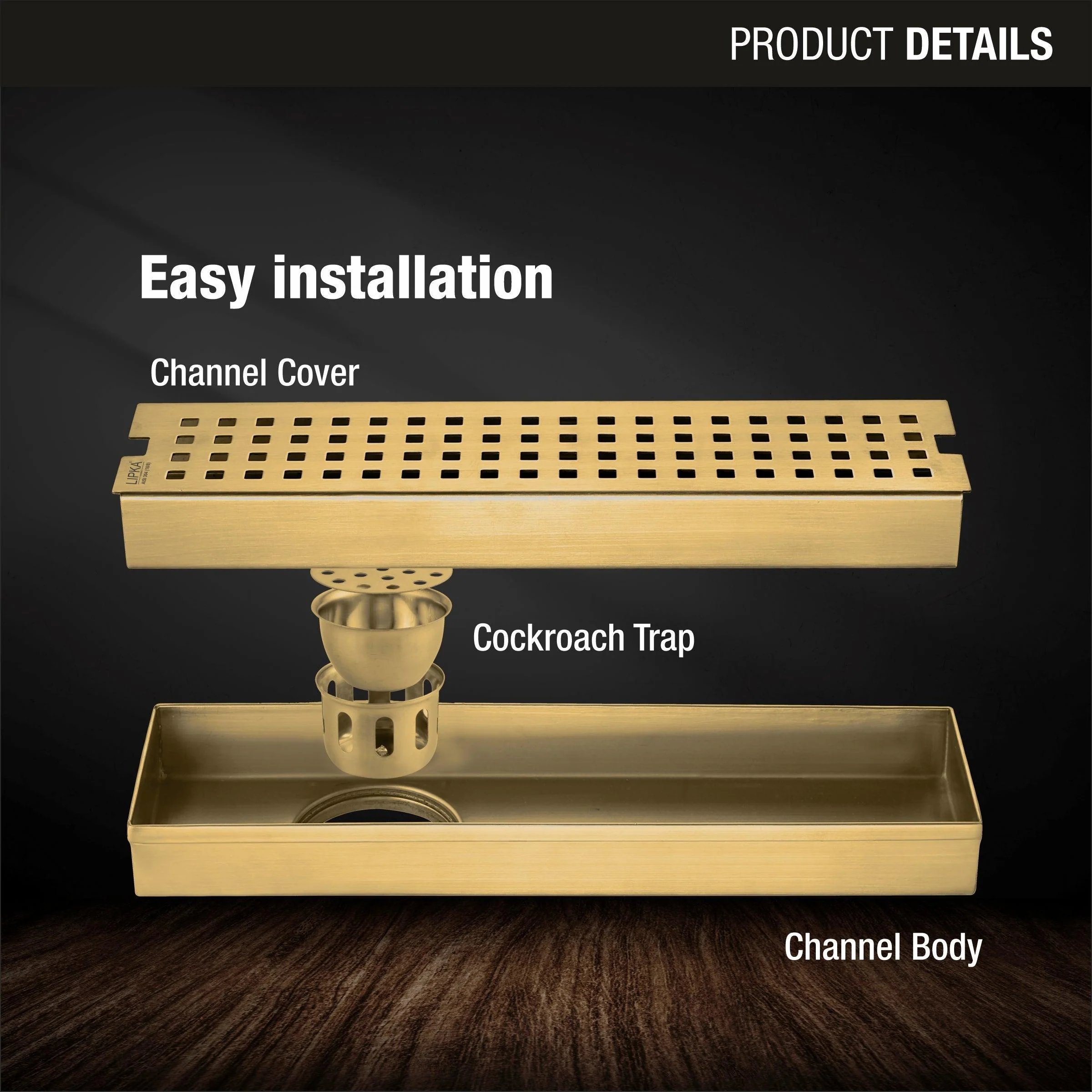 Palo Shower Drain Channel - Yellow Gold (18 x 3 Inches) - LIPKA - Image 3