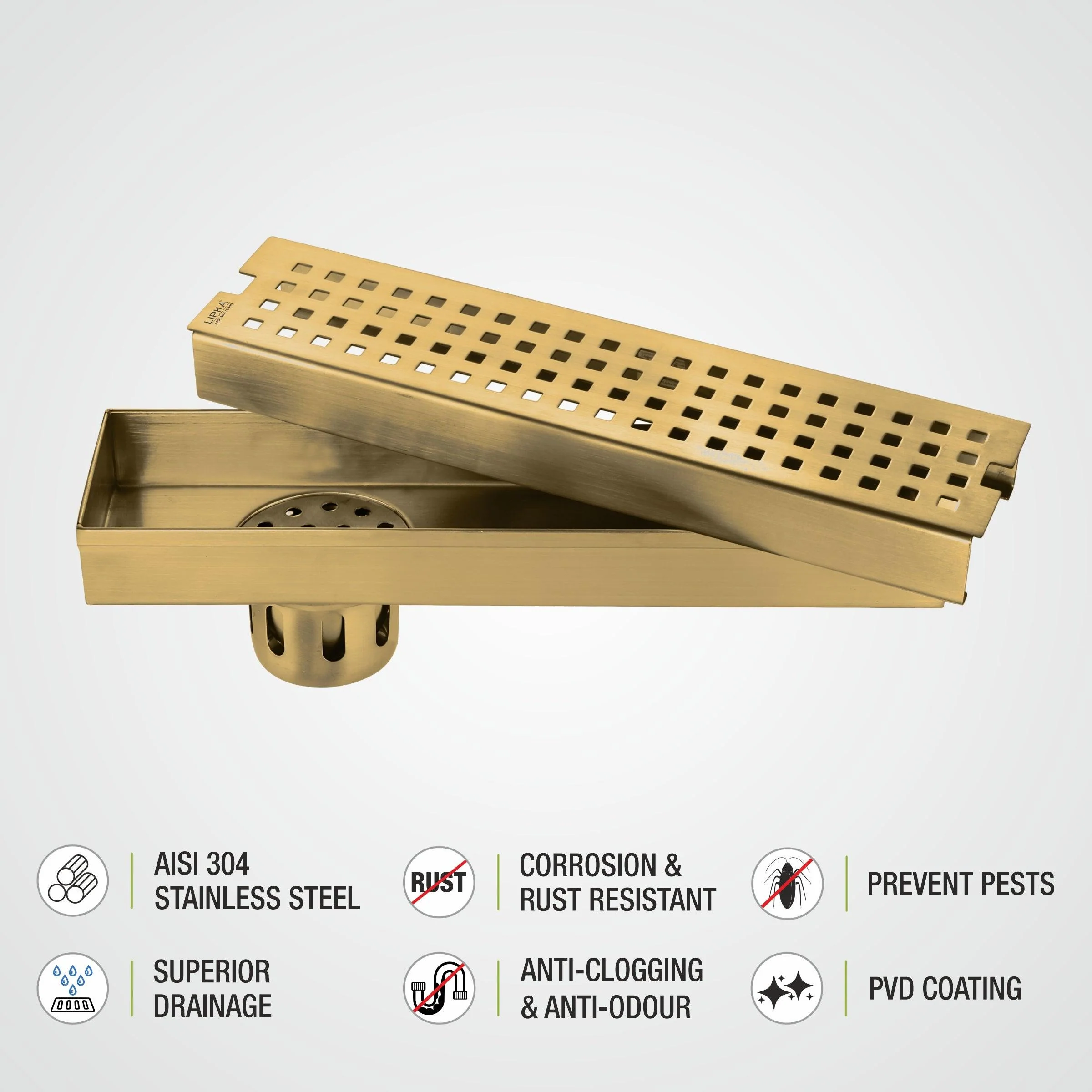 Palo Shower Drain Channel - Yellow Gold (18 x 3 Inches) - LIPKA - Image 4