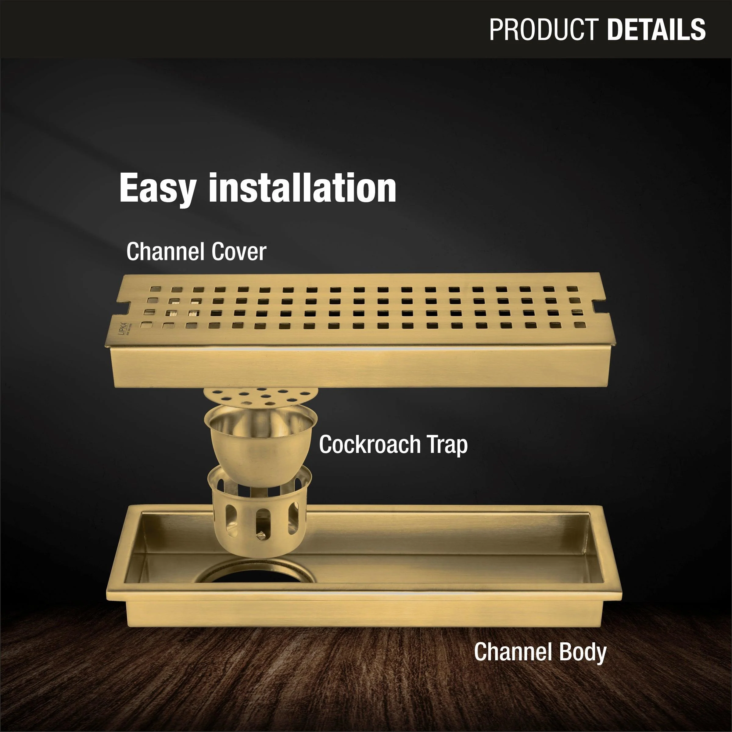 Palo Shower Drain Channel - Yellow Gold (24 x 4 Inches) - LIPKA - Image 3