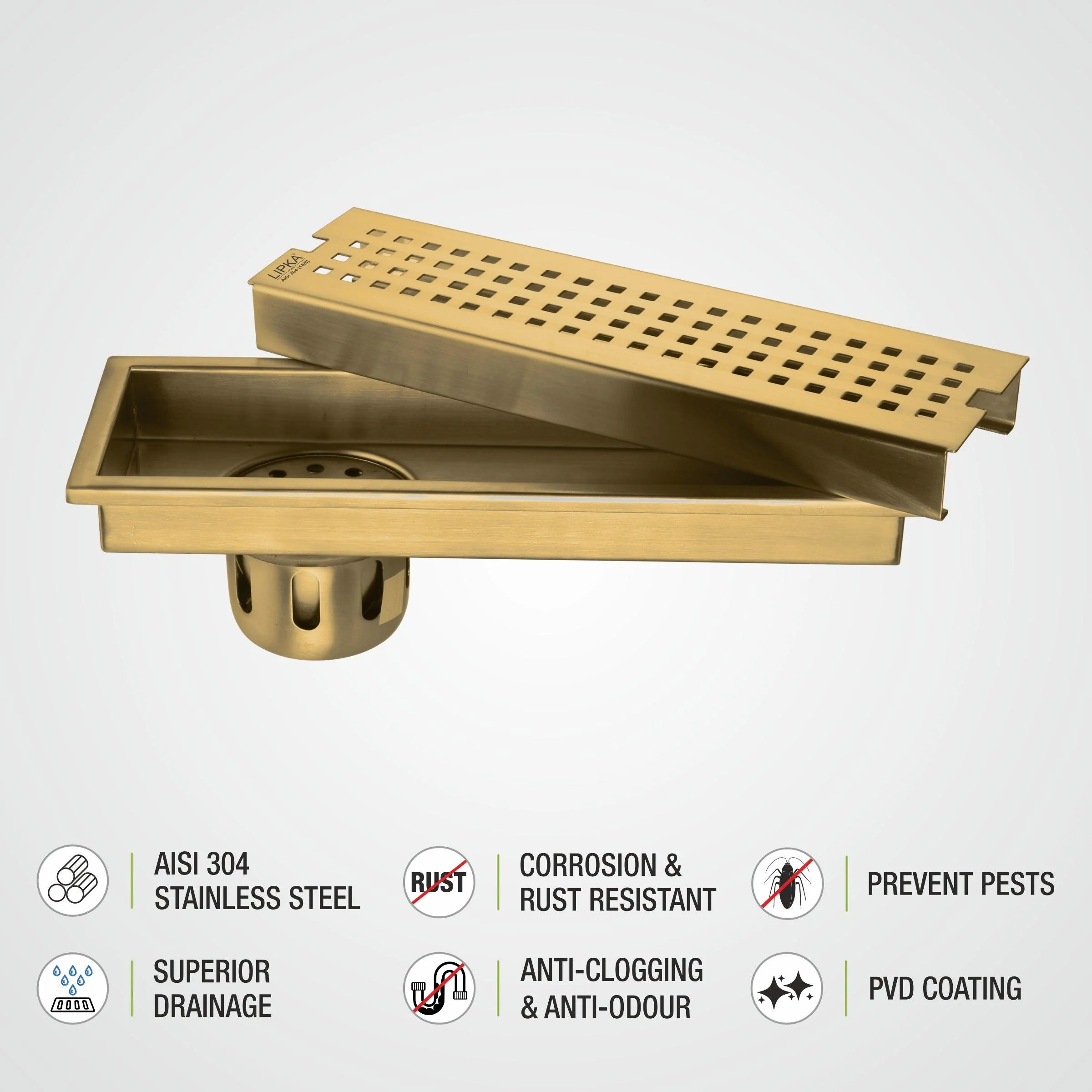 Palo Shower Drain Channel - Yellow Gold (24 x 4 Inches) - LIPKA - Image 4