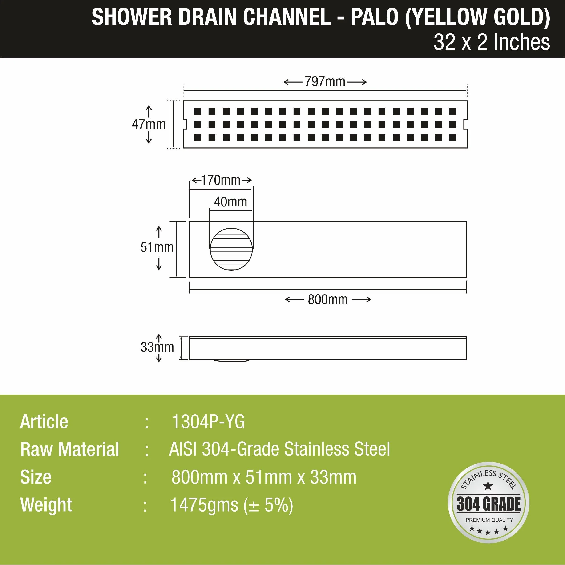 Palo Shower Drain Channel - Yellow Gold (32 x 2 Inches) - LIPKA - Image 2