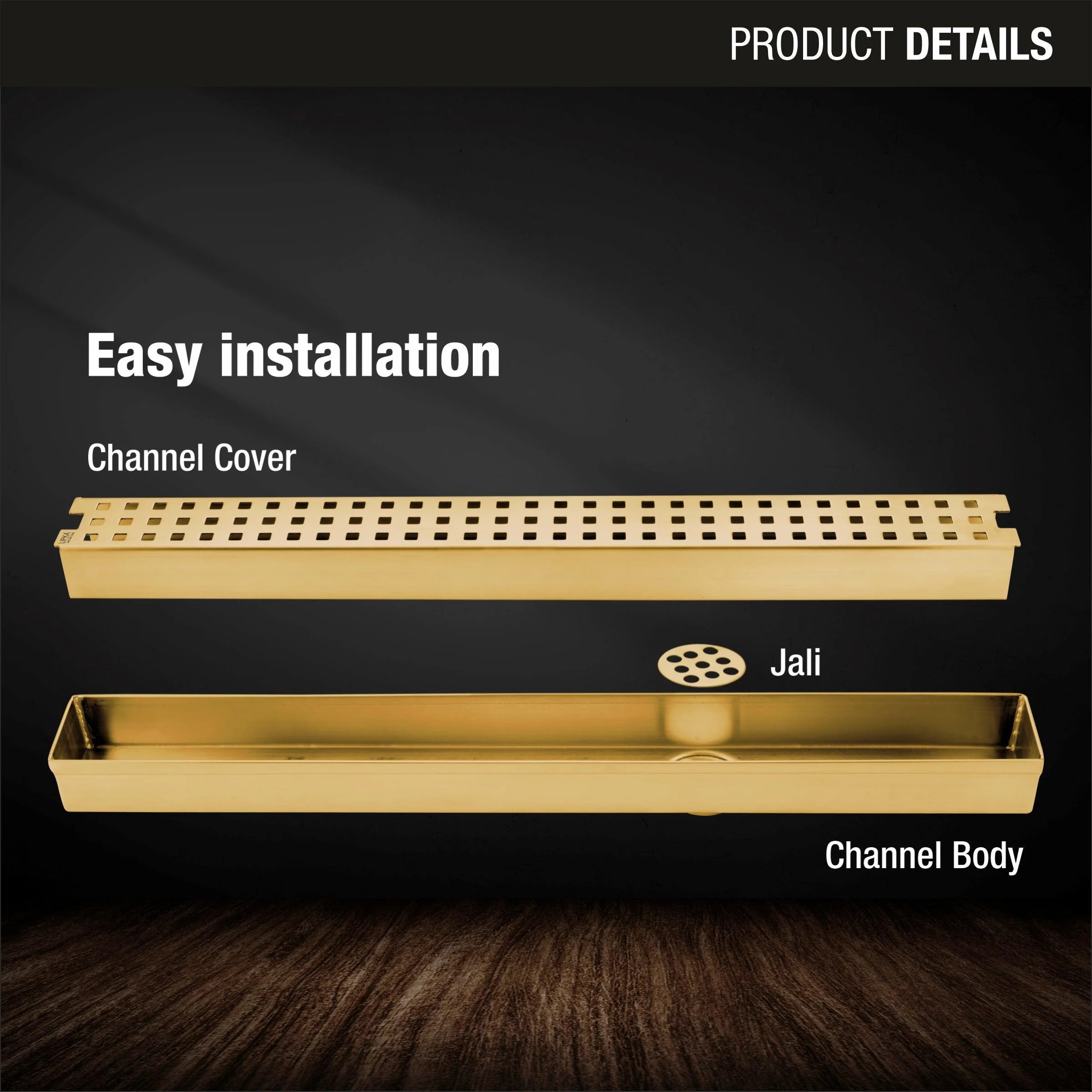 Palo Shower Drain Channel - Yellow Gold (32 x 2 Inches) - LIPKA - Image 3