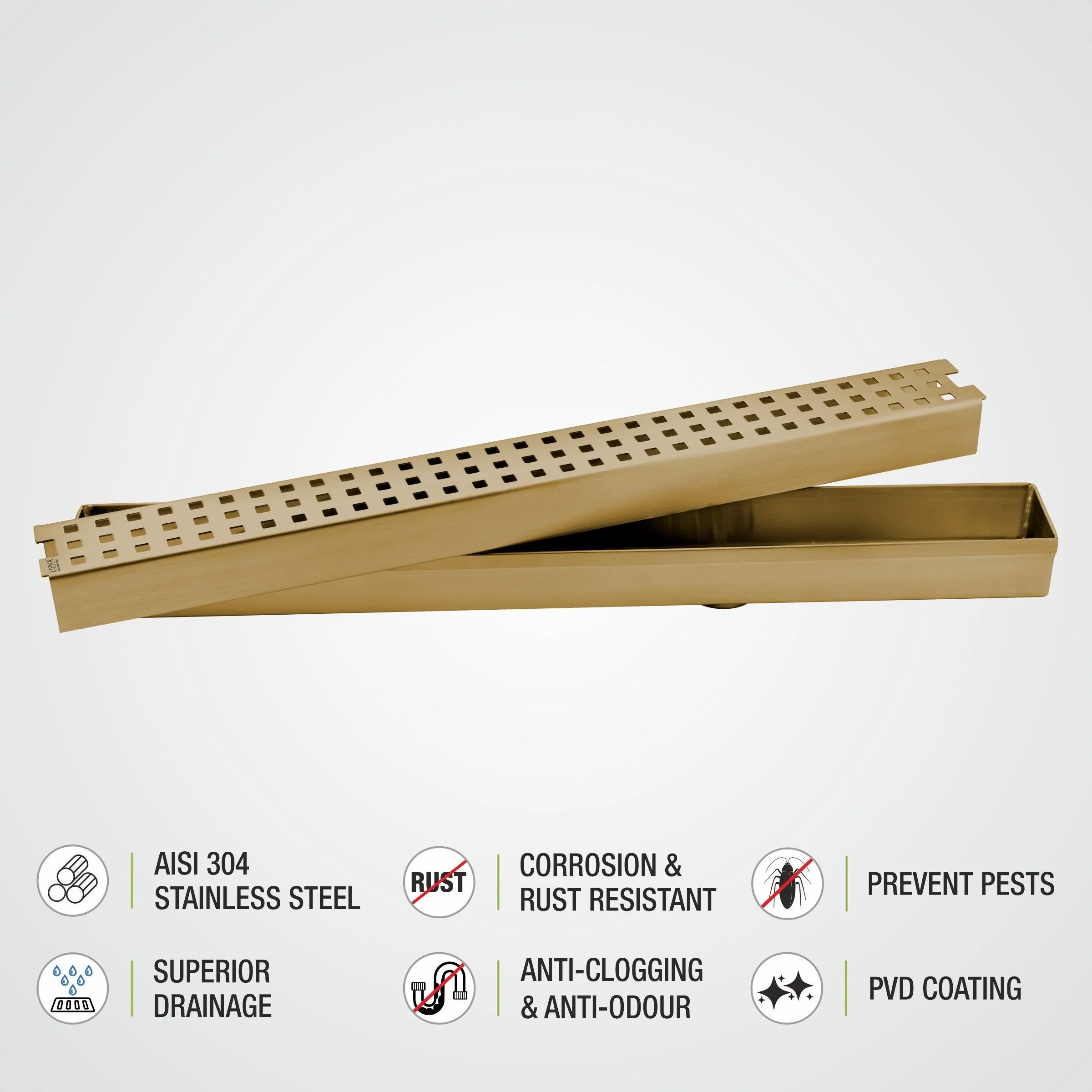 Palo Shower Drain Channel - Yellow Gold (32 x 2 Inches) - LIPKA - Image 4