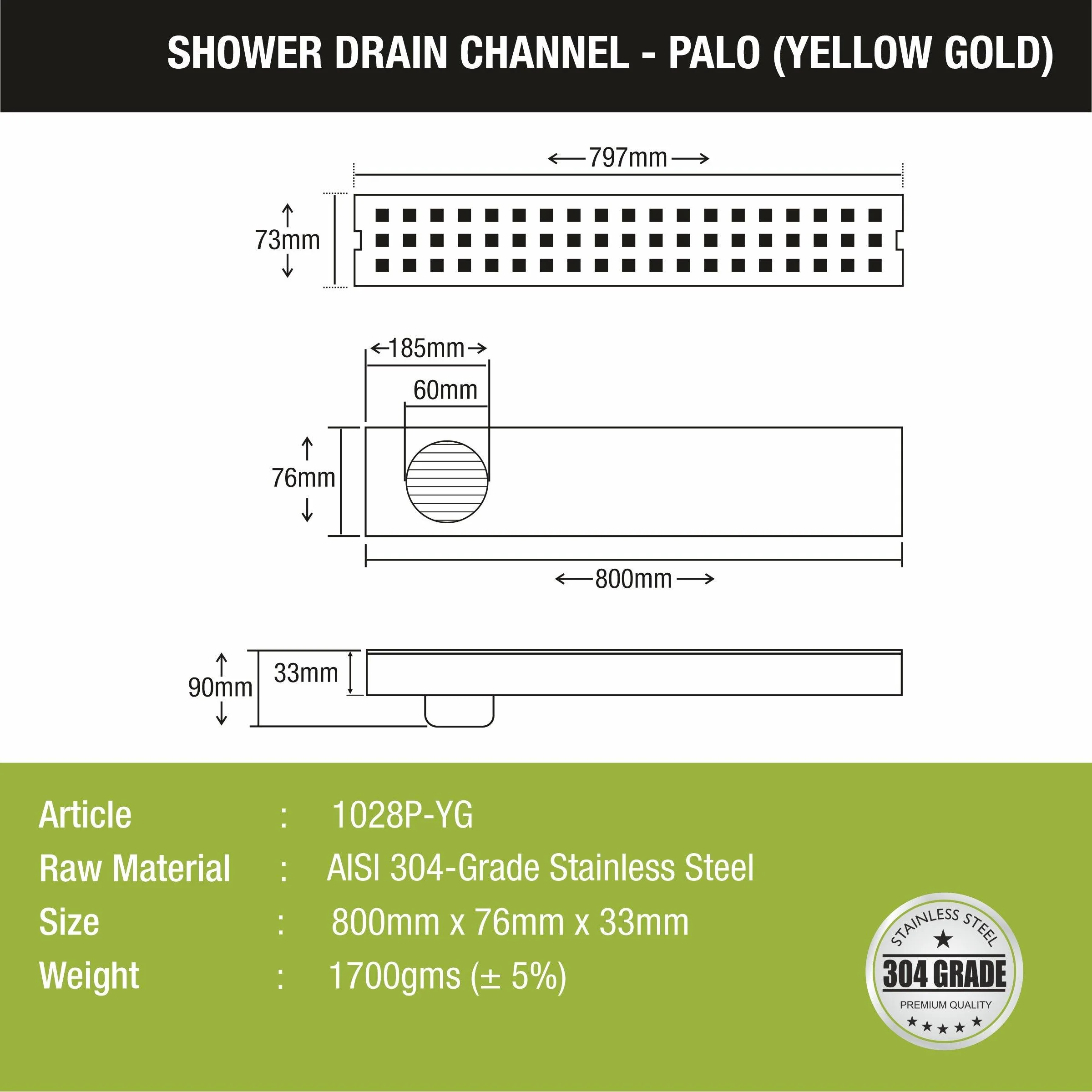 Palo Shower Drain Channel - Yellow Gold (32 x 3 Inches) - LIPKA - Image 2