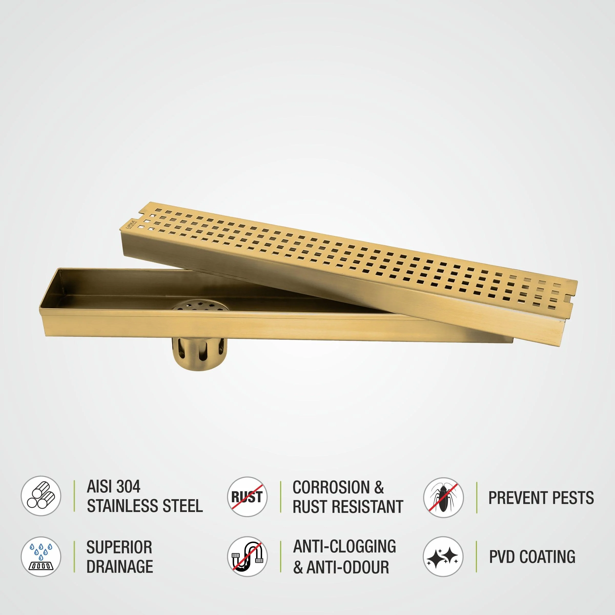 Palo Shower Drain Channel - Yellow Gold (32 x 3 Inches) - LIPKA - Image 4