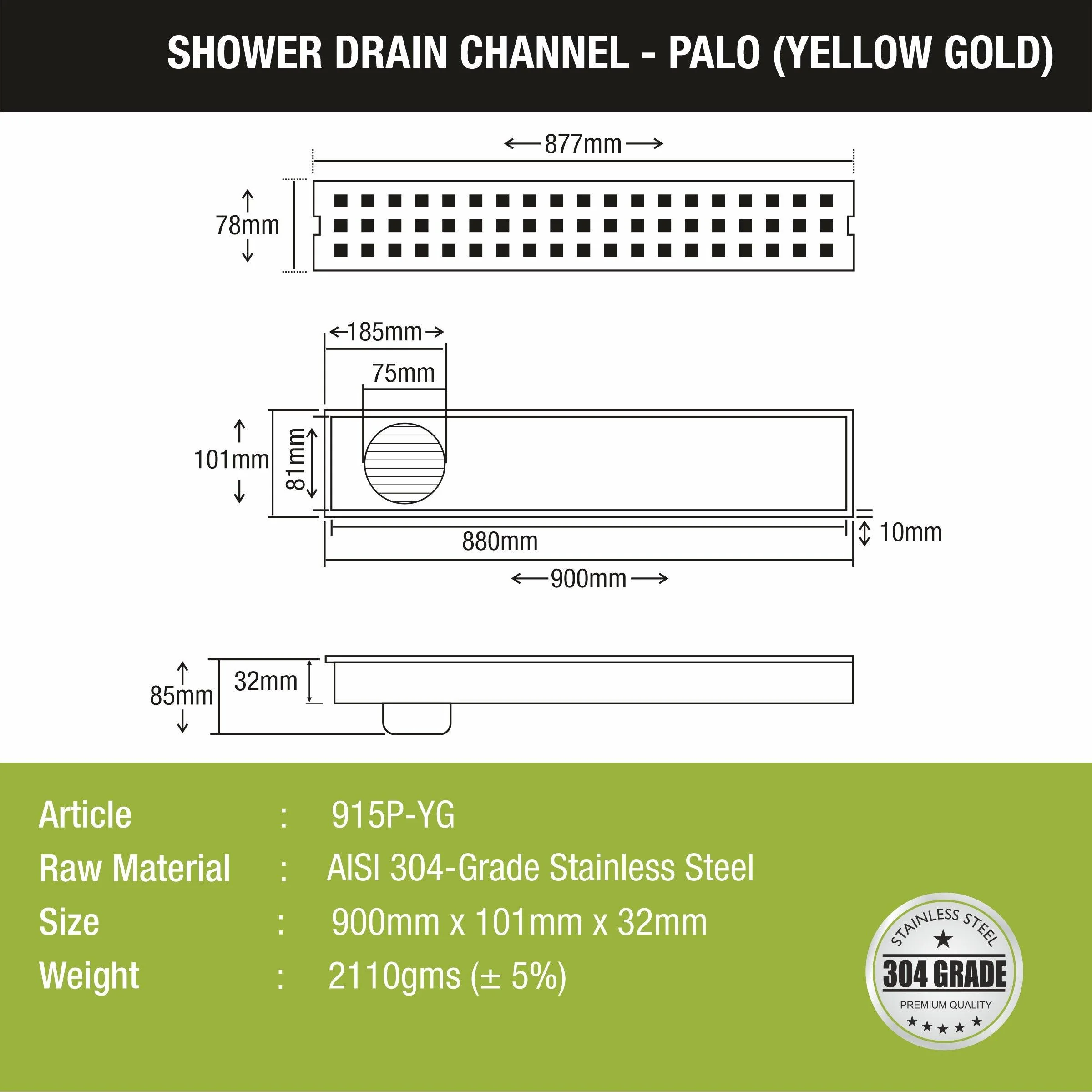 Palo Shower Drain Channel - Yellow Gold (36 x 4 Inches) - LIPKA - Image 2