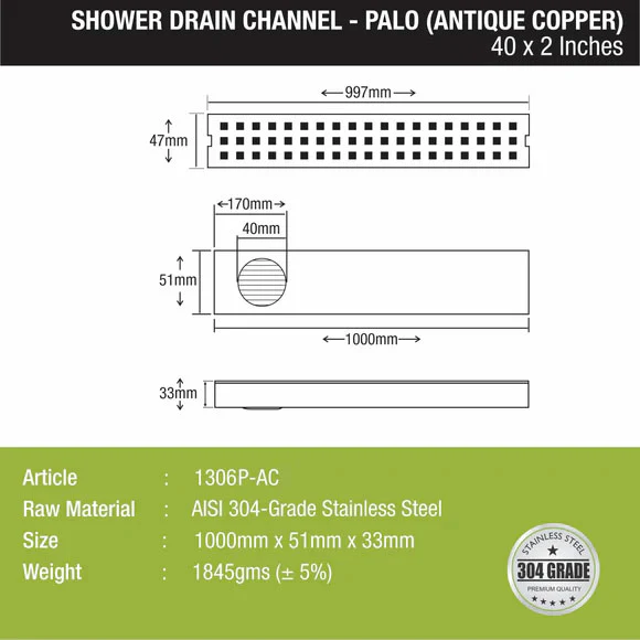 Palo Shower Drain Channel - Antique Copper (40 x 2 Inches) - LIPKA - Image 2