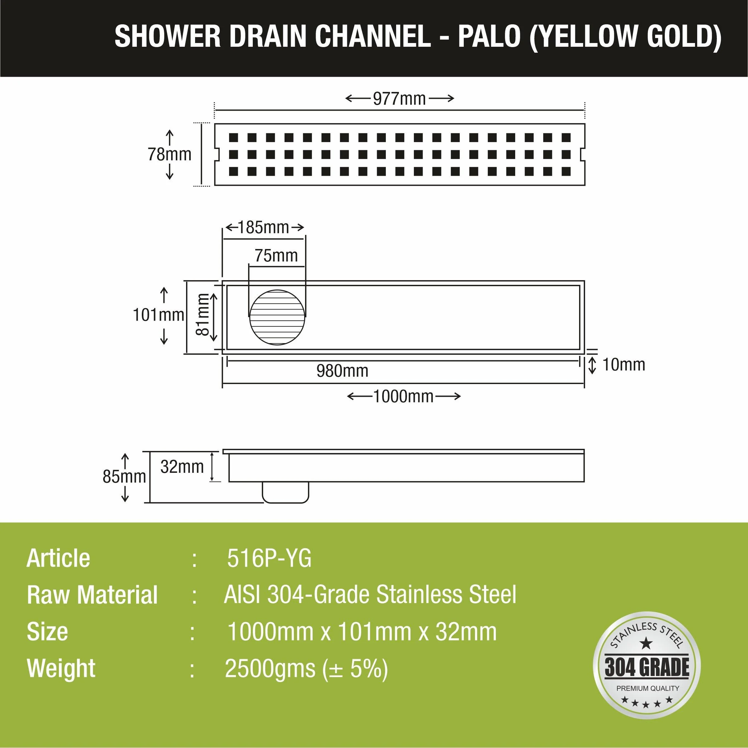 Palo Shower Drain Channel - Yellow Gold (40 x 4 Inches) - LIPKA - Image 2