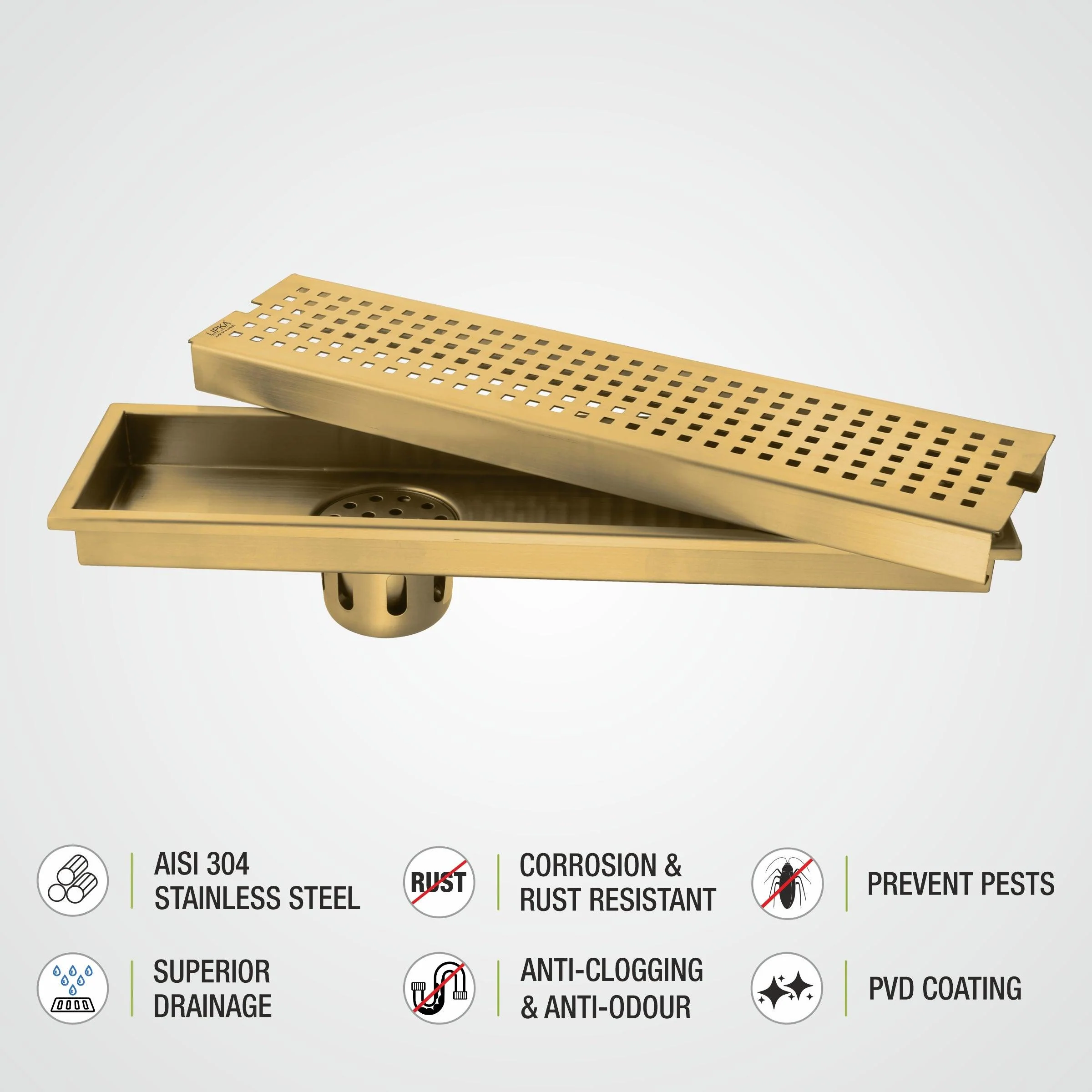 Palo Shower Drain Channel - Yellow Gold (40 x 4 Inches) - LIPKA - Image 4