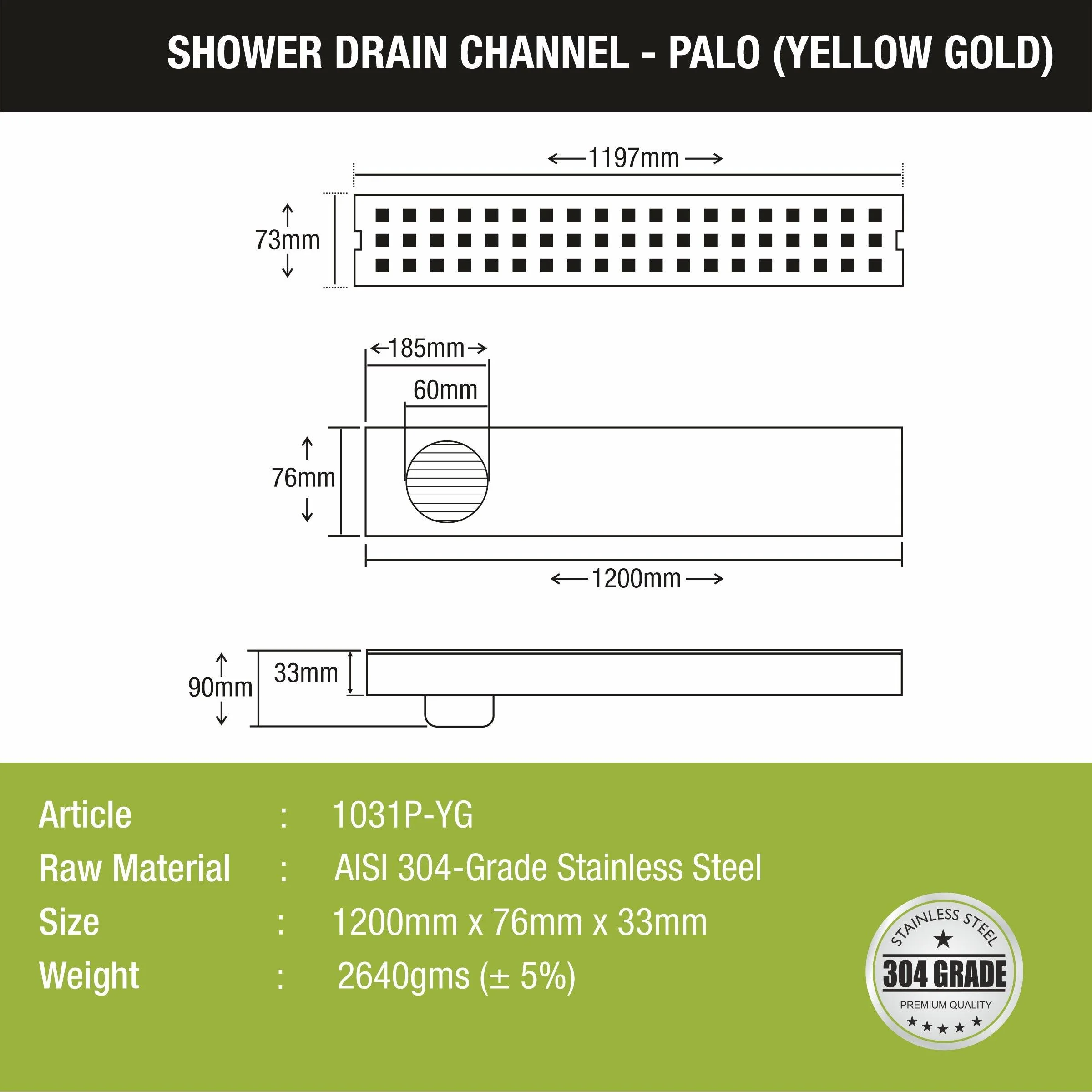 Palo Shower Drain Channel - Yellow Gold (48 x 3 Inches) - LIPKA - Image 2