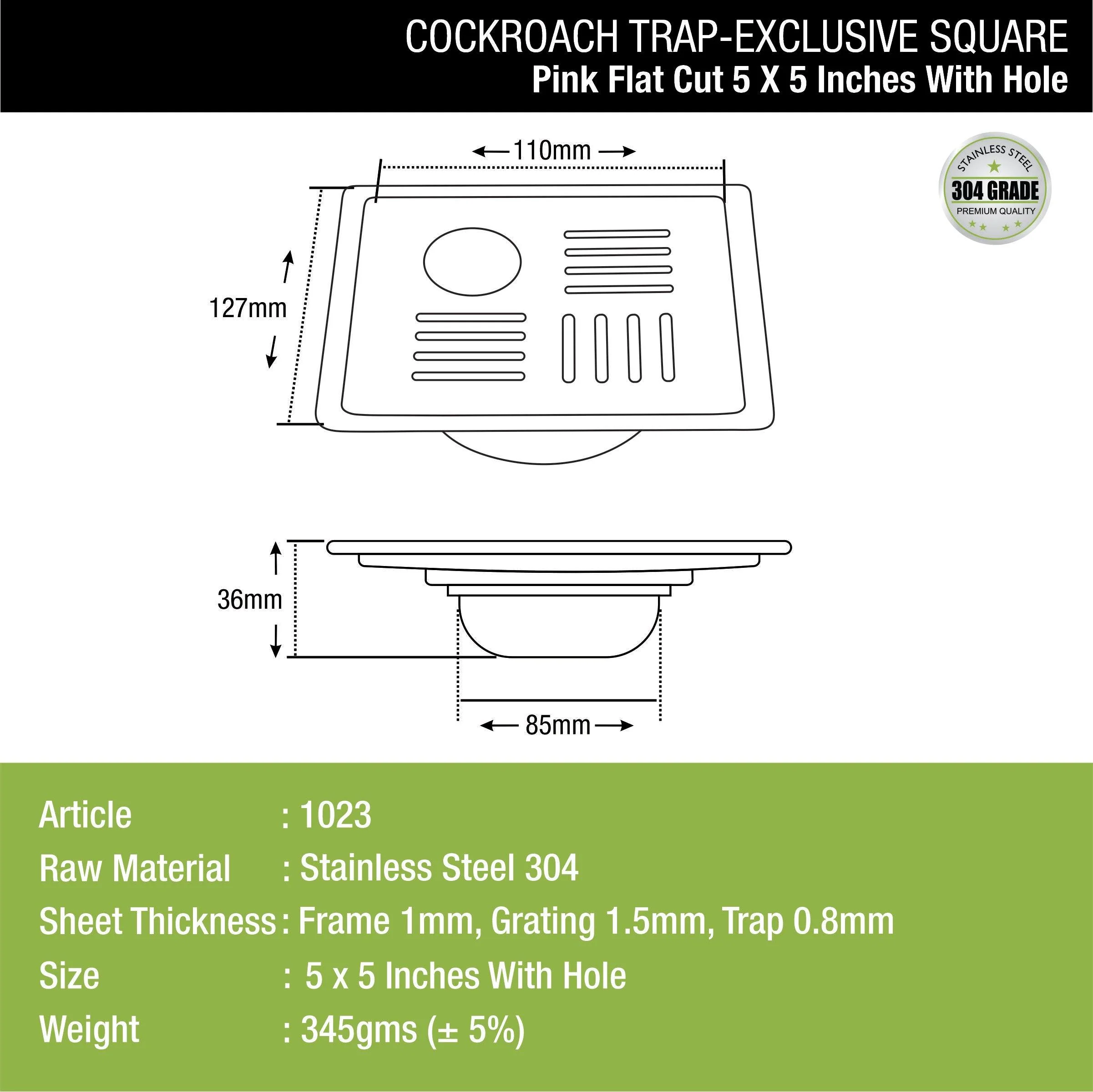 Pink Exclusive Square Flat Cut Floor Drain (5 x 5 Inches) with Hole and Cockroach Trap - LIPKA - Image 2