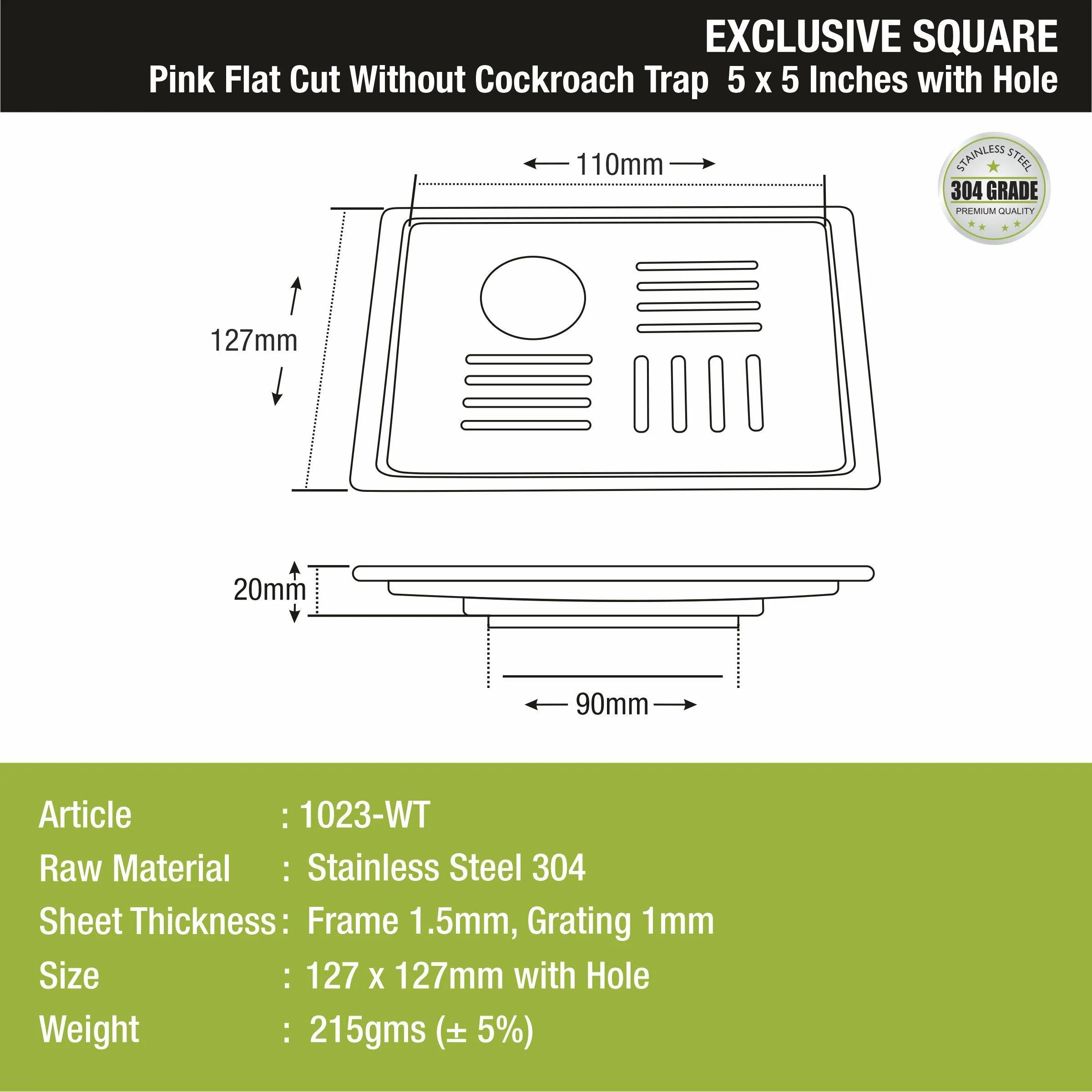 Pink Exclusive Square Flat Cut Floor Drain (5 x 5 Inches) with Hole - LIPKA - Image 2