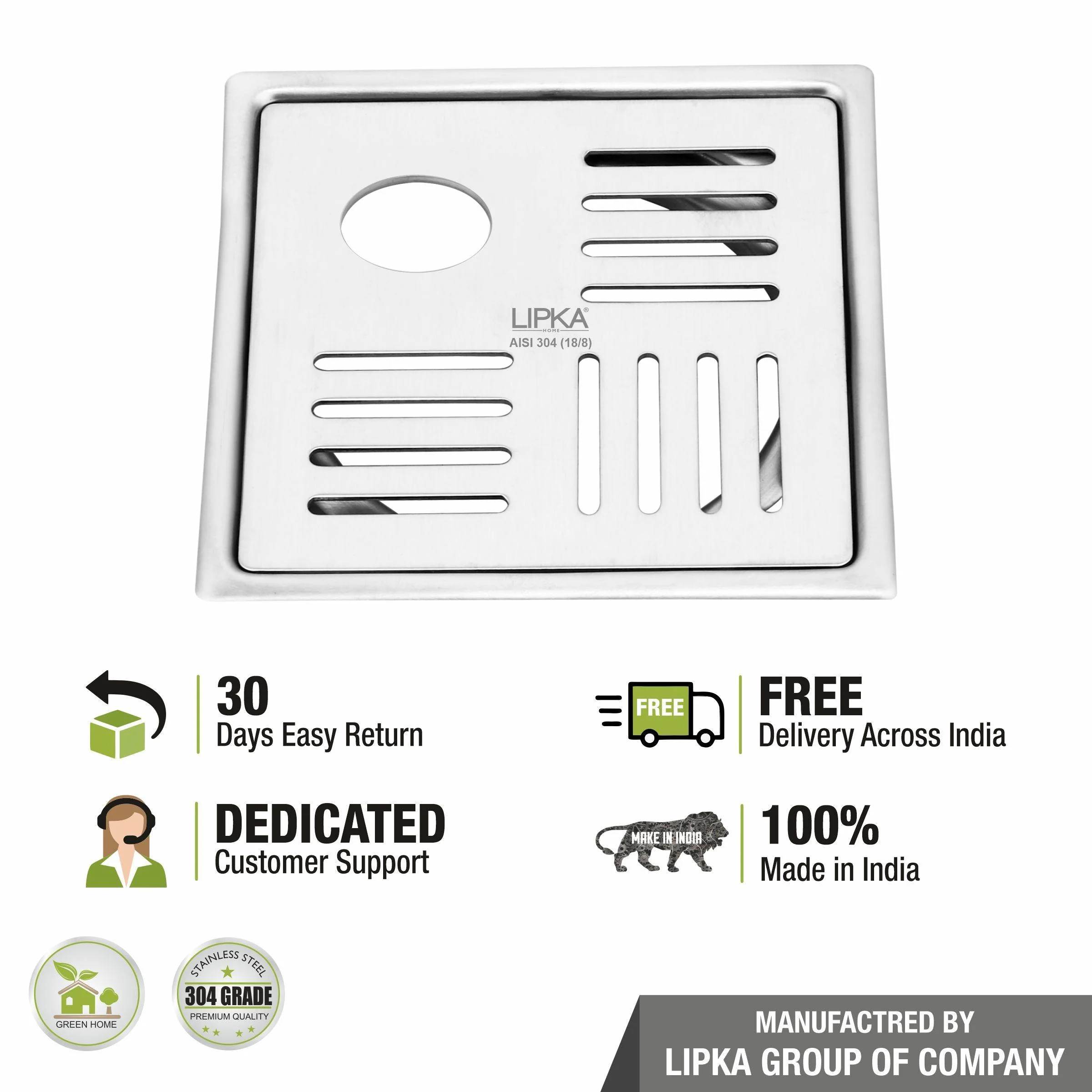 Pink Exclusive Square Flat Cut Floor Drain (5 x 5 Inches) with Hole - LIPKA - Image 4