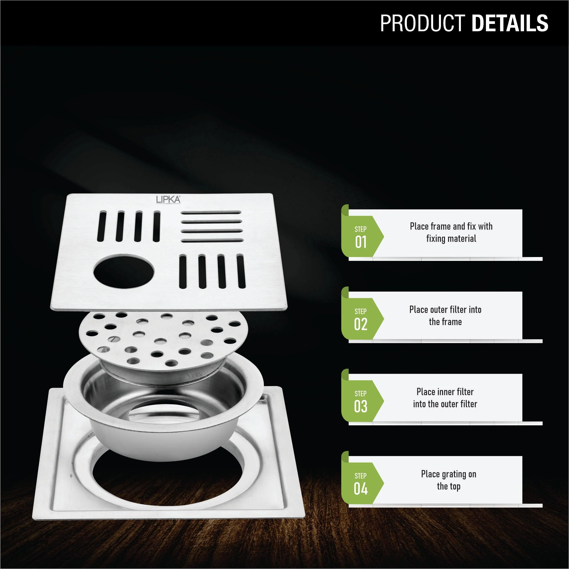 Pink Exclusive Square Flat Cut Floor Drain (6 x 6 Inches) with Hole and Cockroach Trap - LIPKA - Image 3