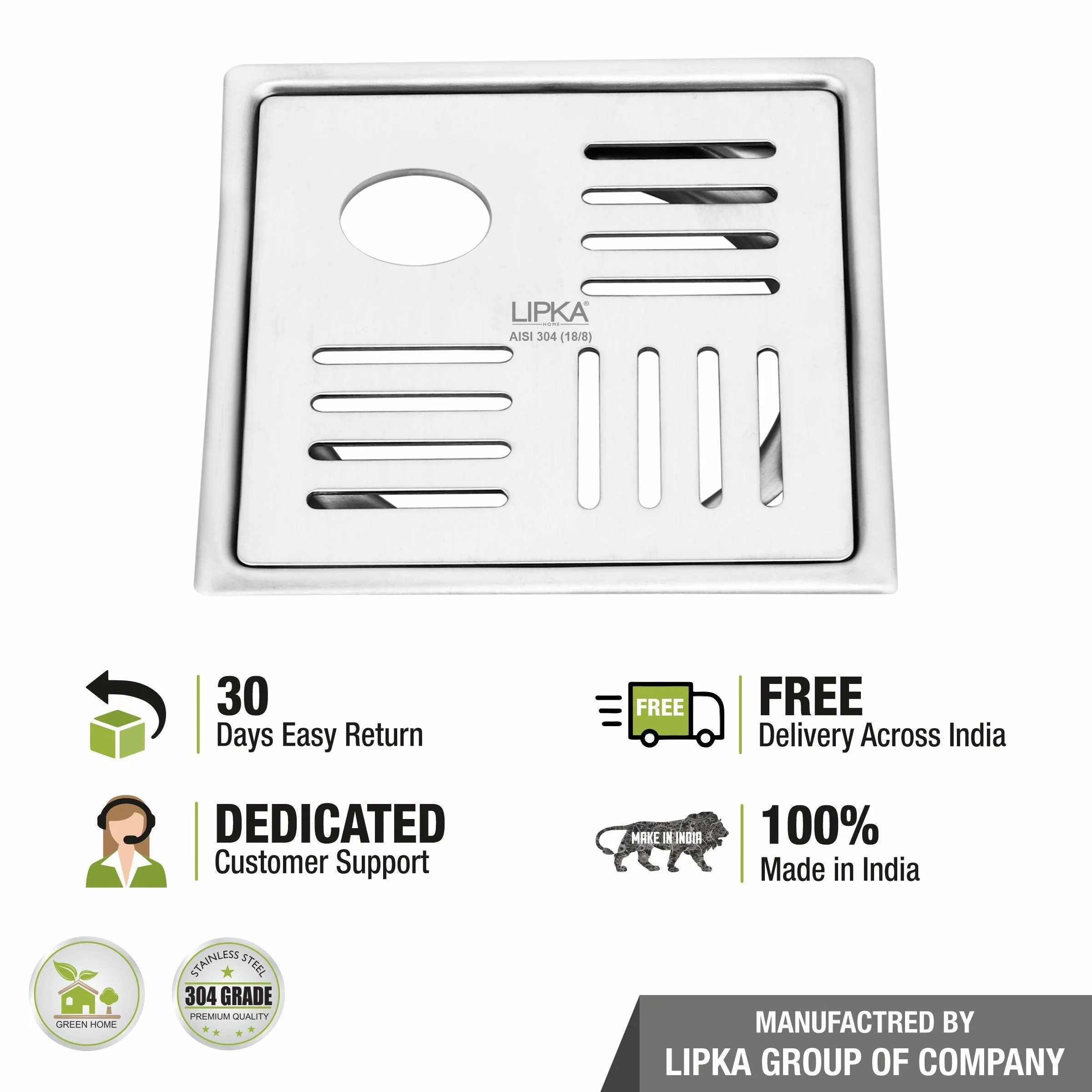 Pink Exclusive Square Flat Cut Floor Drain (6 x 6 Inches) with Hole - LIPKA - Image 4