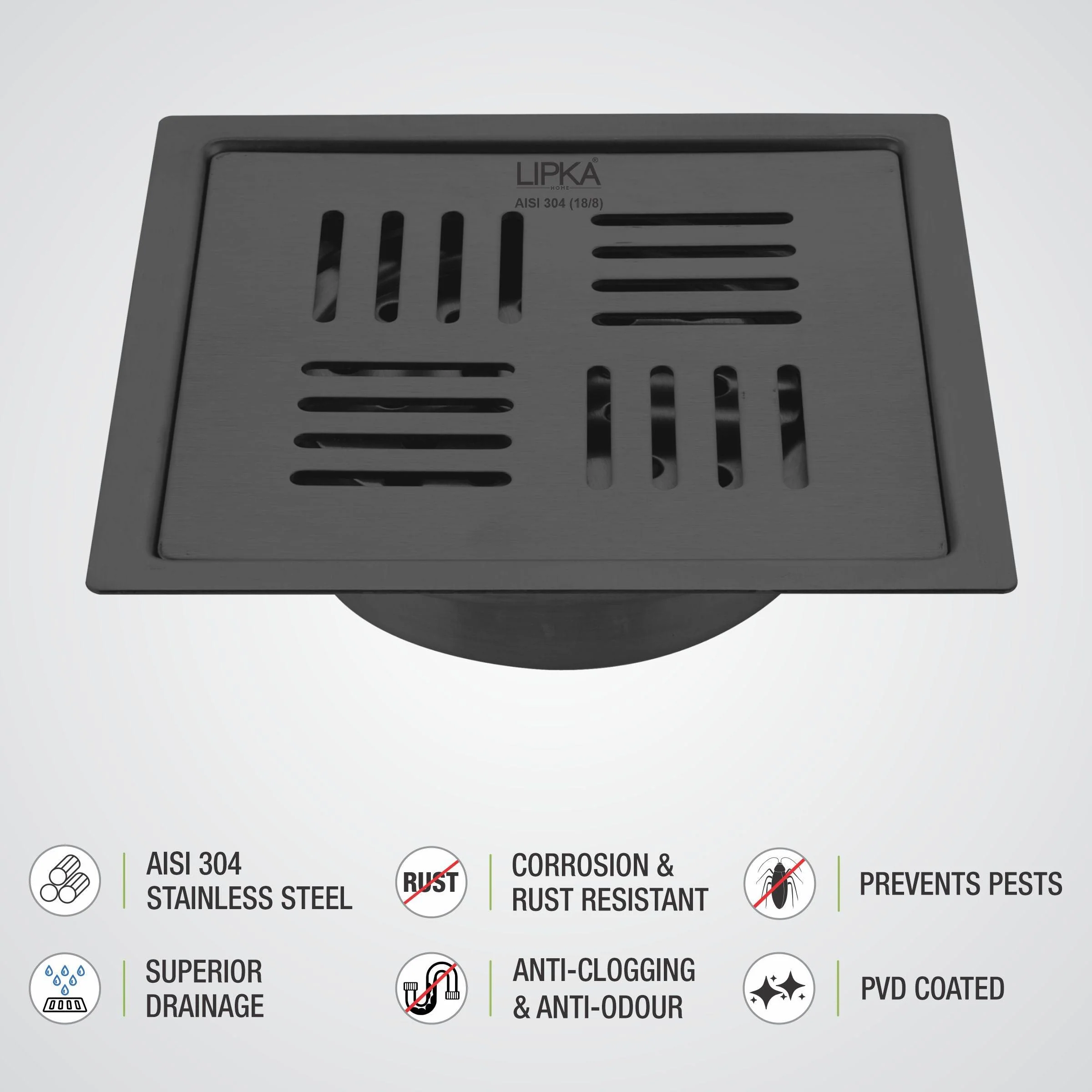 Pink Exclusive Square Flat Cut Floor Drain in Black PVD Coating (6 x 6 Inches) with Cockroach Trap - LIPKA - Image 4