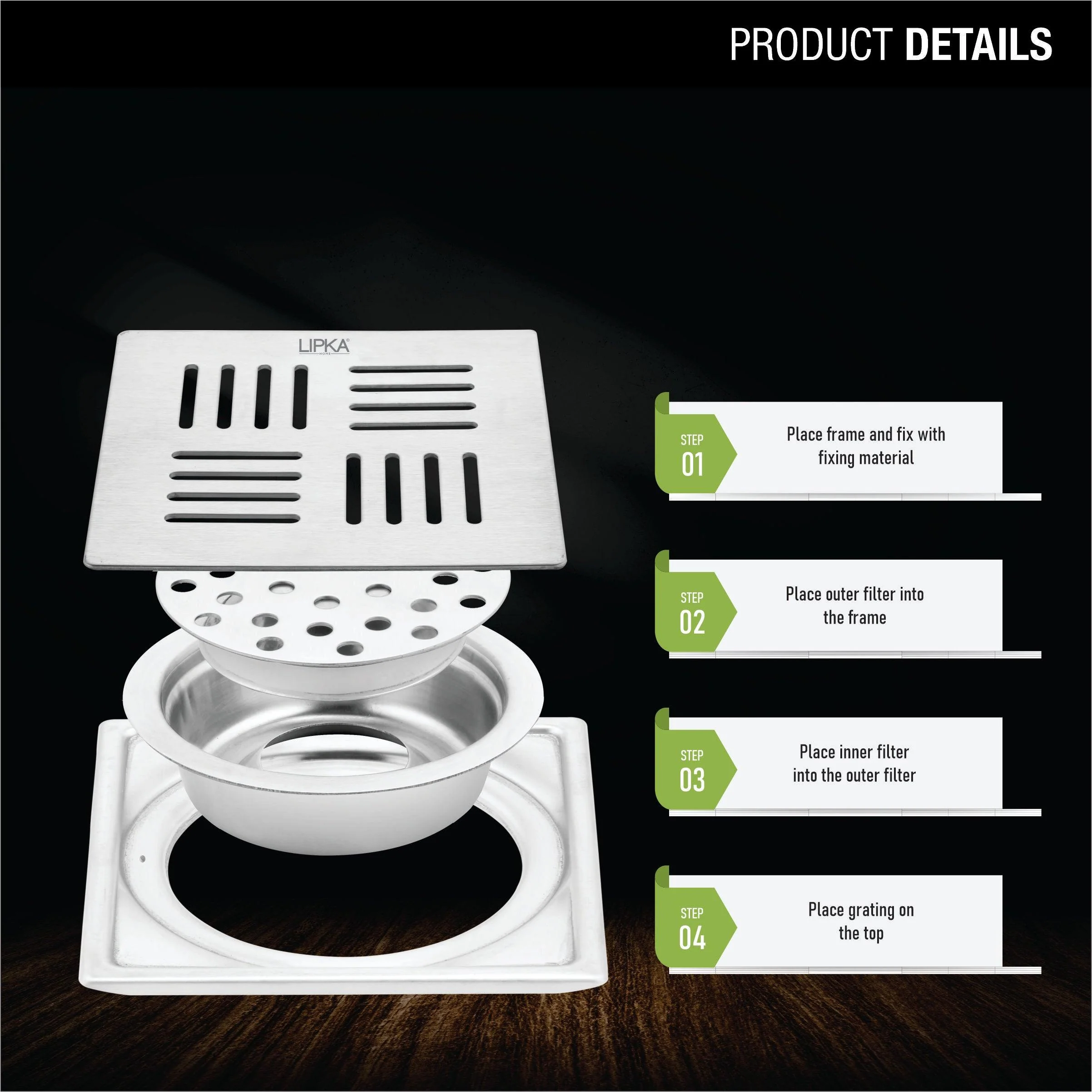 Pink Exclusive Square Floor Drain (5 x 5 Inches) with Cockroach Trap - LIPKA - Image 3