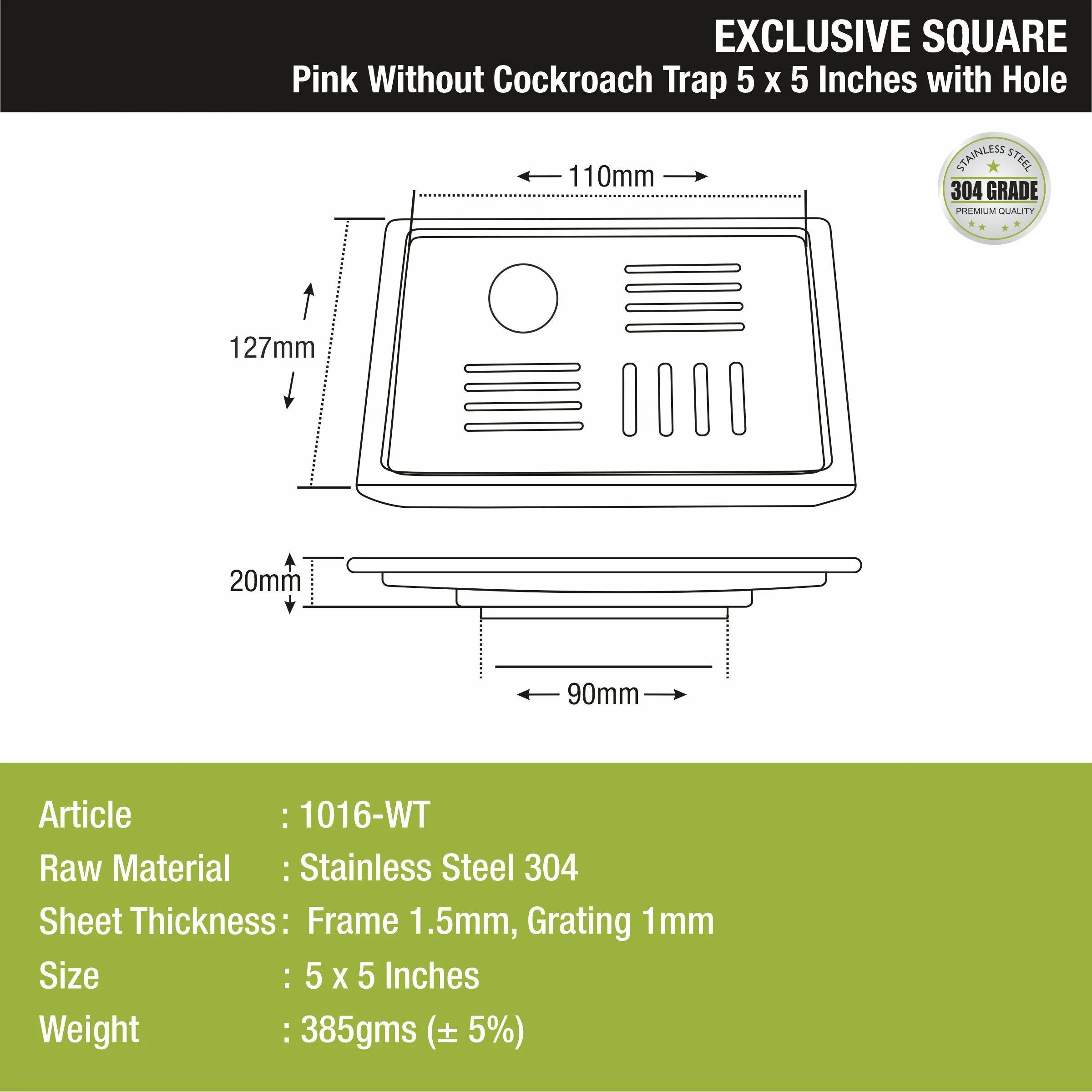 Pink Exclusive Square Floor Drain (5 x 5 Inches) with Hole - LIPKA - Image 2