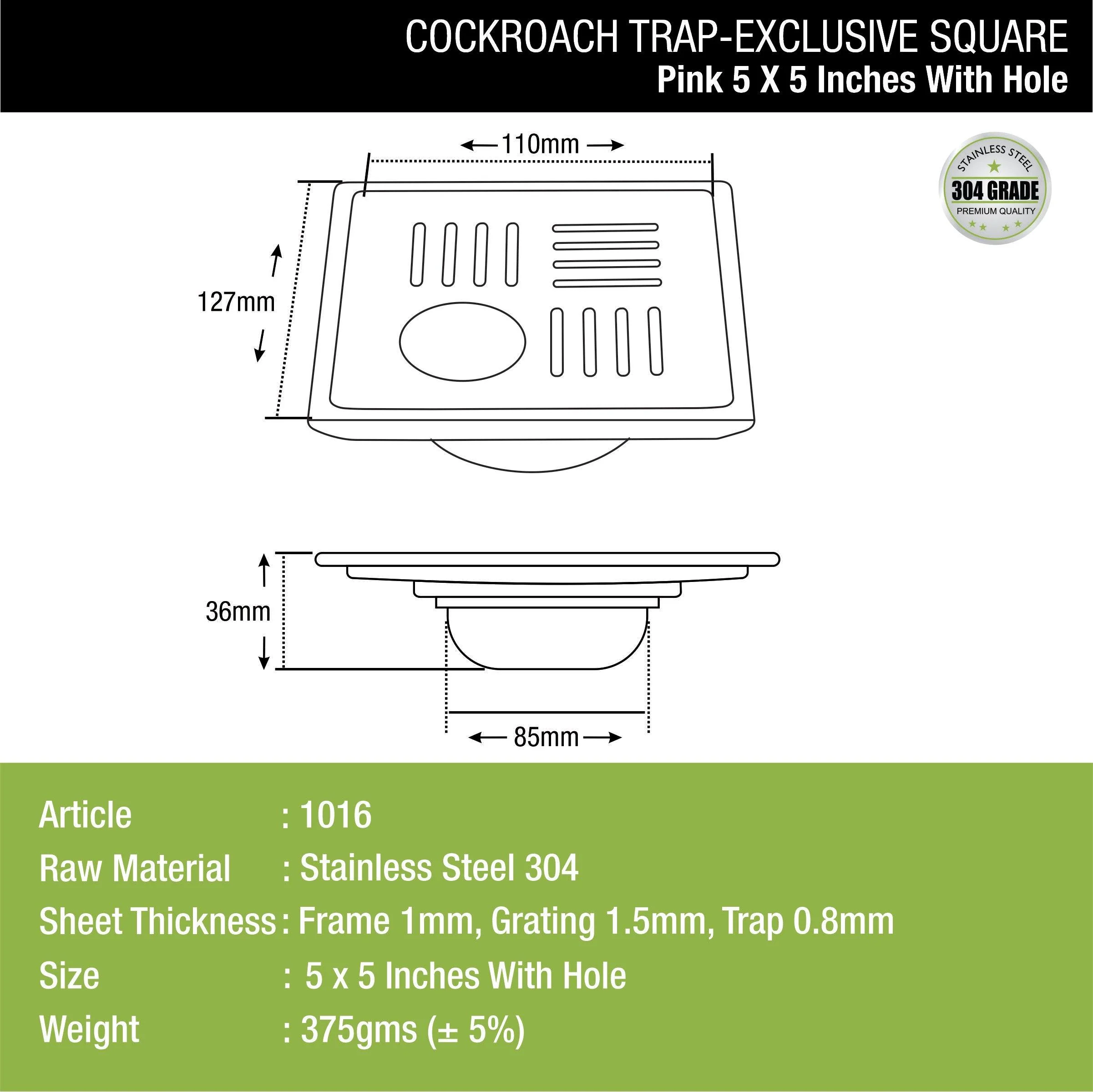 Pink Exclusive Square Floor Drain (5 x 5 Inches) with Hole and Cockroach Trap - LIPKA - Image 2