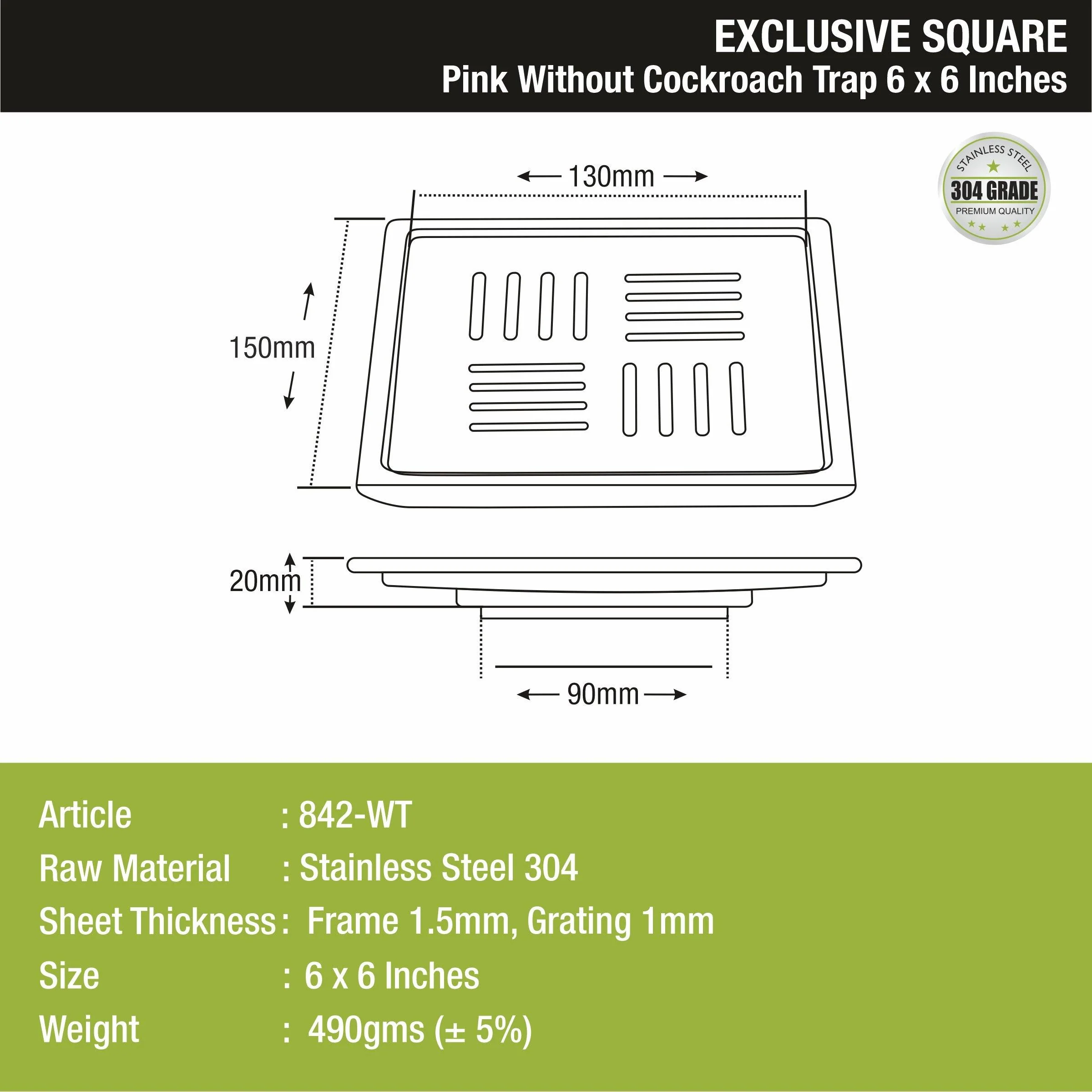 Pink Exclusive Square Floor Drain (6 x 6 Inches) - LIPKA - Image 3