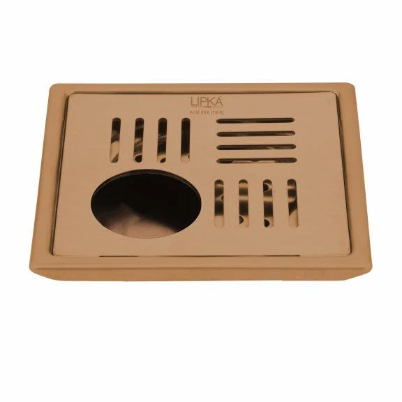 Pink Exclusive Square Floor Drain in Antique Copper PVD Coating (5 x 5 Inches) with Hole - LIPKA