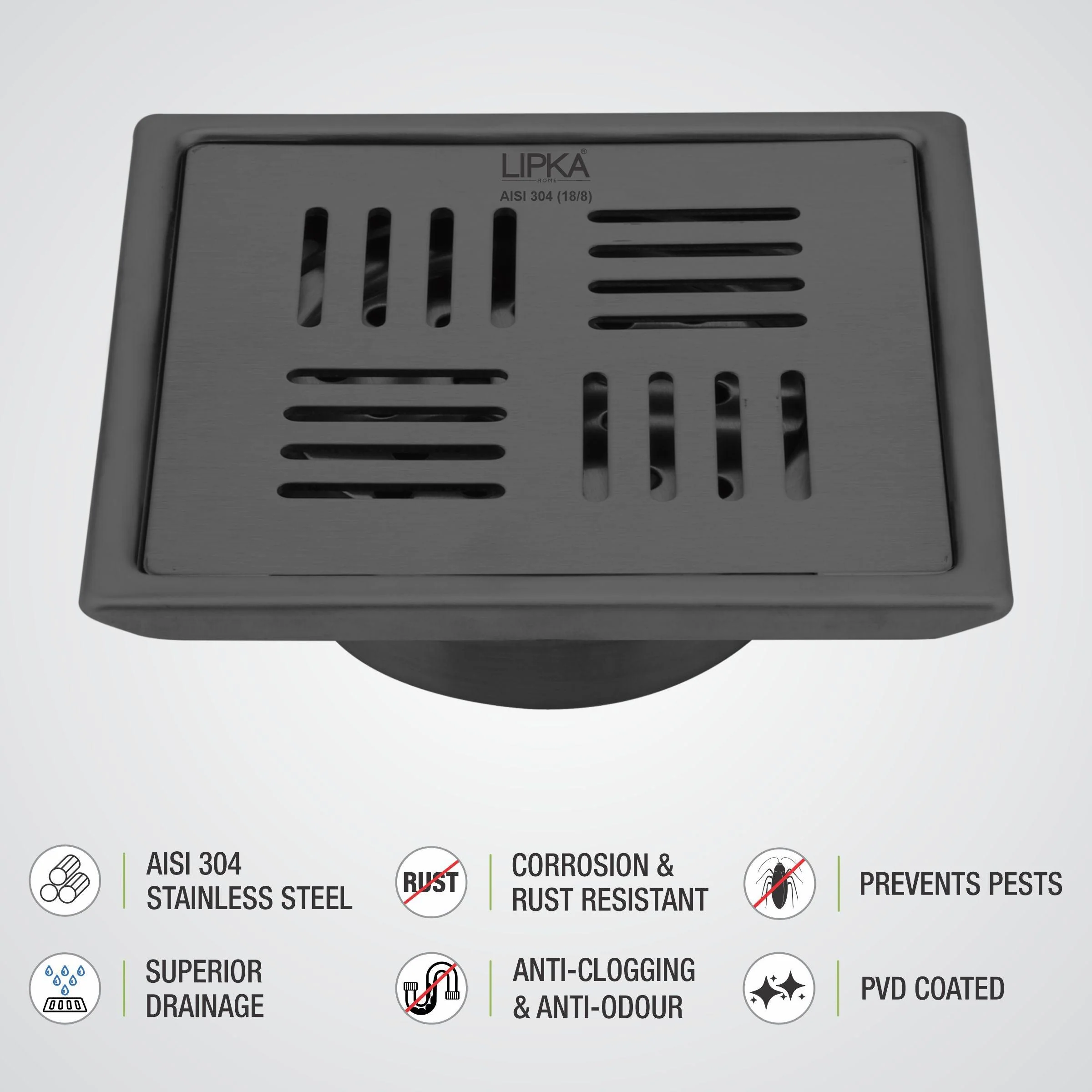 Pink Exclusive Square Floor Drain in Black PVD Coating (5 x 5 Inches) with Cockroach Trap - LIPKA - Image 4